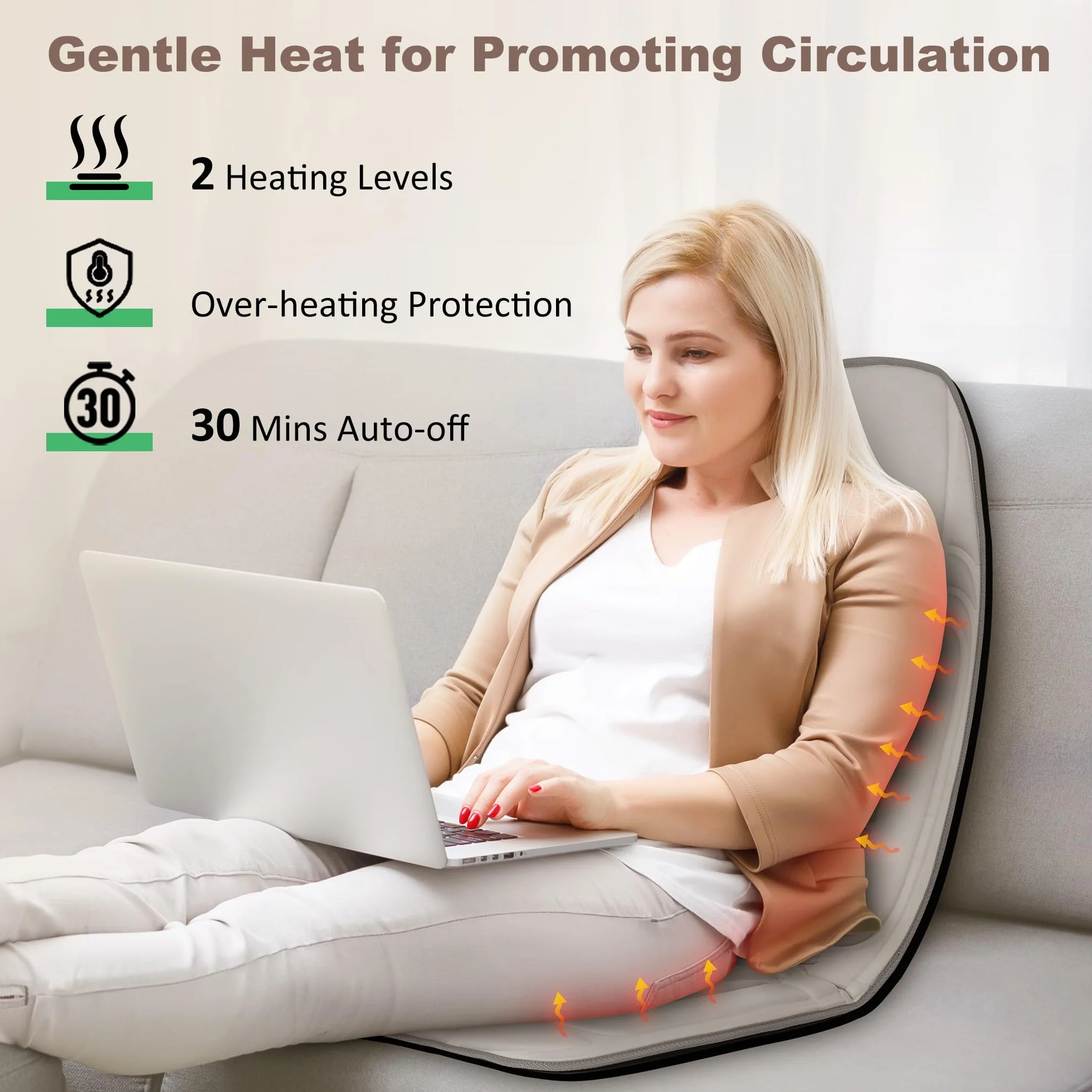Snailax Funda de Masaje para Asiento con Calor y Vibración, 10 Motores, Almohadilla para Espalda y Cuello, Beige