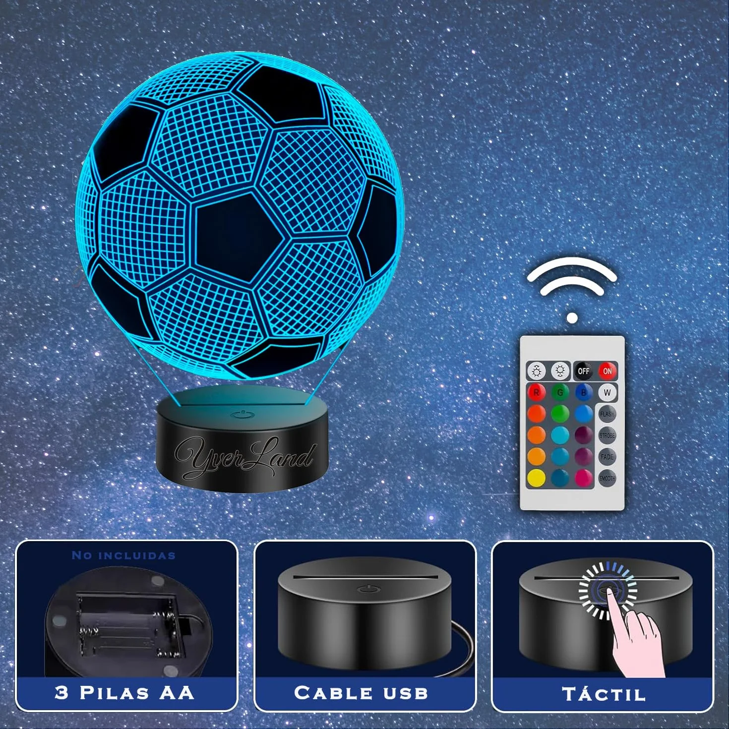 Lámpara LED 3D Bola de Fútbol Original Niños 5-10 Años USB Pilas