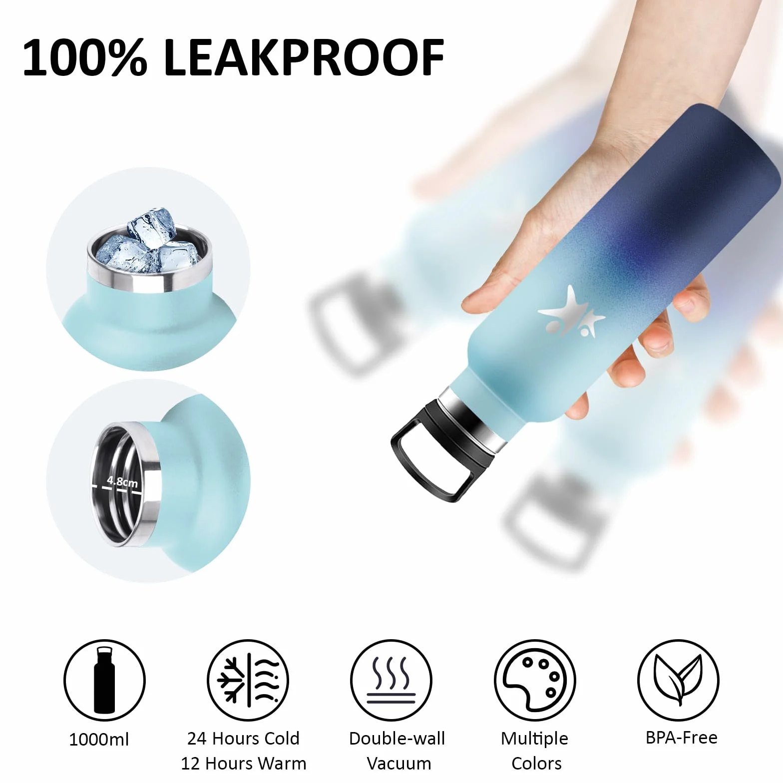 Grsta Botella Agua Acero Inoxidable, Botella Termica 500ml, A Prueba de Fugas, Cantimplora con Pajita, Mantiene 24H Frio/12H Calor, Cantimplora Infantil, Termo para la Oficina, Cámping, Yoga, Escuela