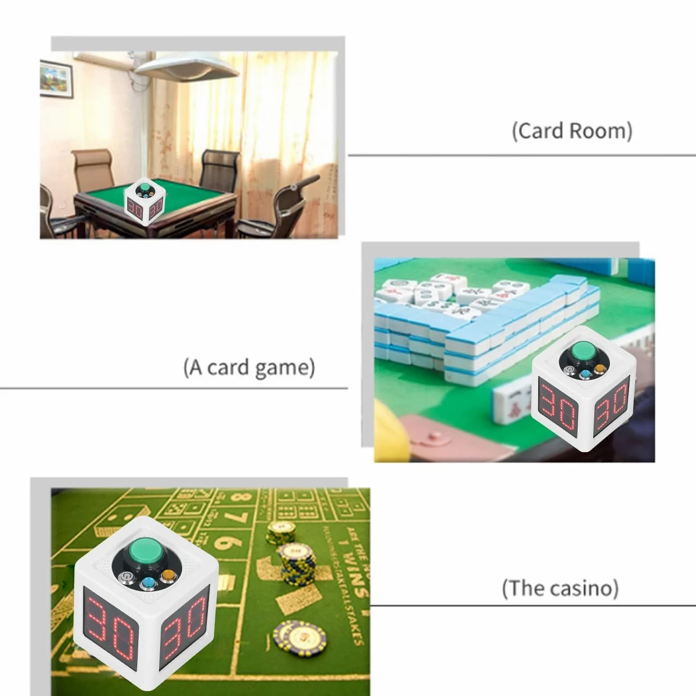Temporizador Cúbico 4 Caras, Cronómetro Digital para Póquer, Ajedrez, Casino y Escuela, Pantalla HD 1,4 Pulgadas, 3 Botones Fáciles, Material ABS Resistente, Funciona con Pilas (3 AA No Incluidas)