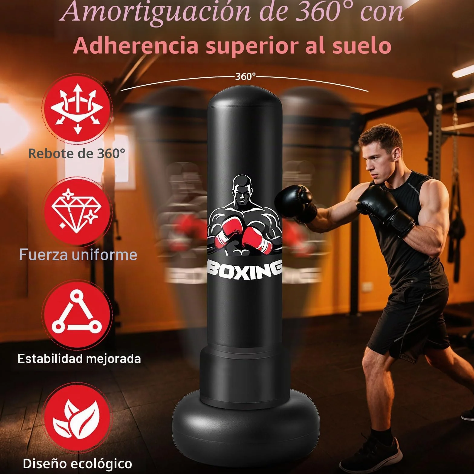 Qoosea Saco de Boxeo Adulto, 180cm Bolsa de Boxeo Inflable de Pie con Guantes, Mujeres Hombres Stand Kickboxing Bolsas, Punching Ball Estable para Karate MMA Taekwondo Thai Fitness