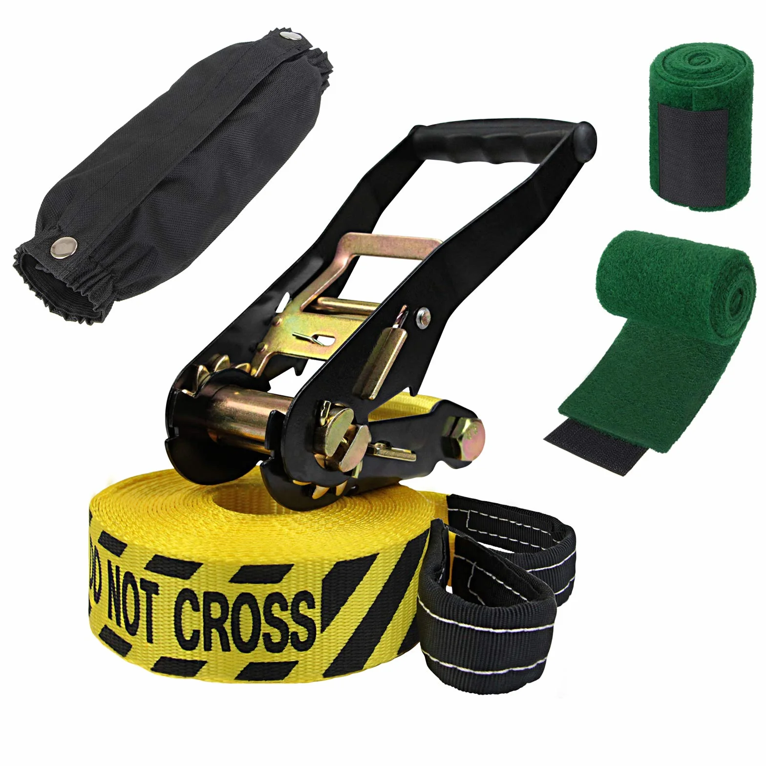 ALPIDEX Slackline 15 m 2t + 2 x Protector de árbol + Protector de trinquete