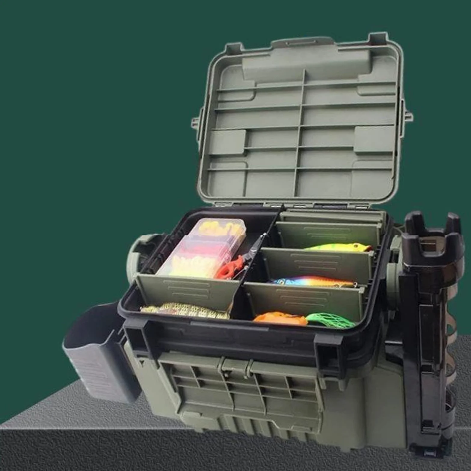 Caja de aparejos de pesca de capas, caja de aparejos de pesca impermeable, portátil, contenedor de señuelos con divisores ajustables, organizadores de pesca y almacenamiento, grande