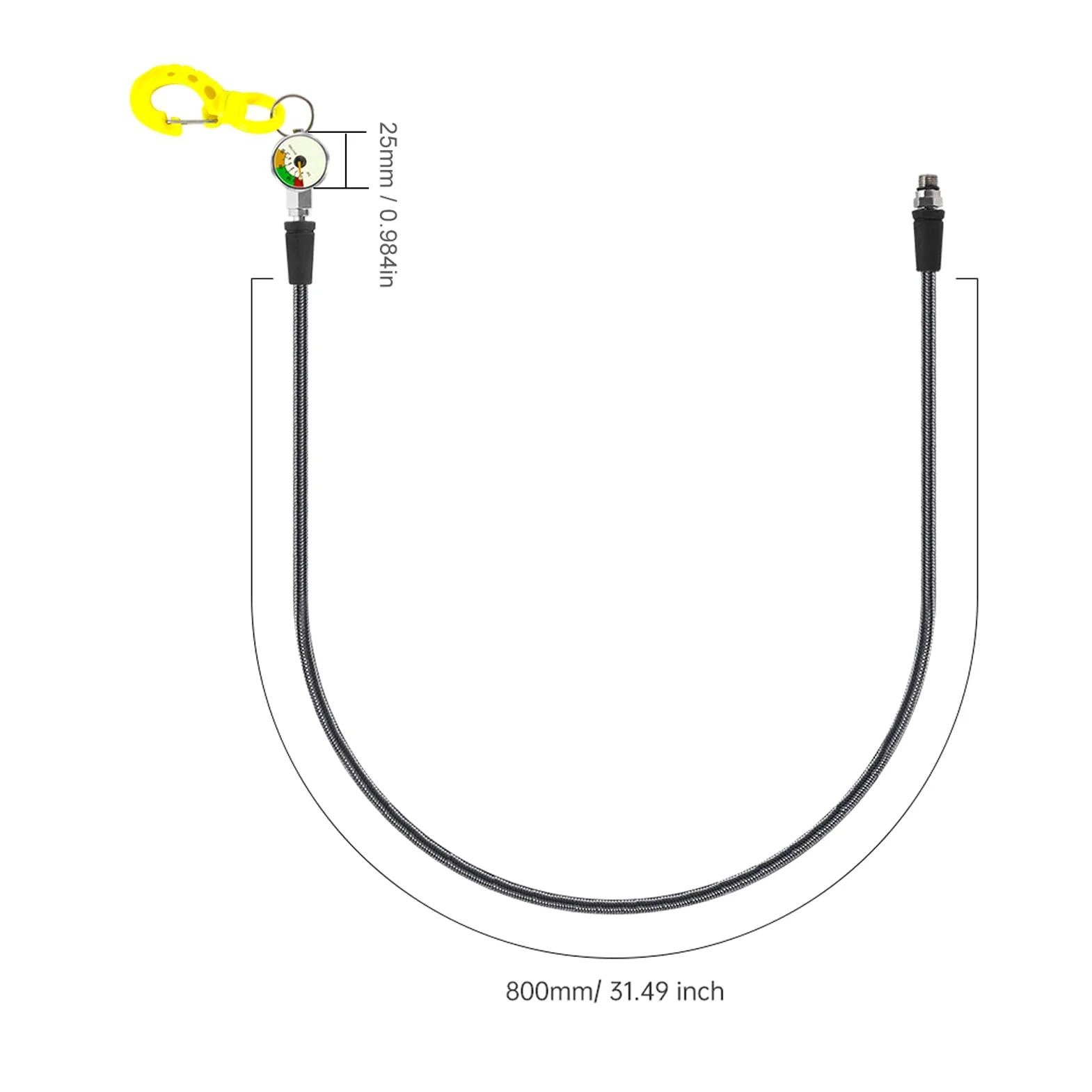Manómetro de Buceo, Manómetro de Buceo de Fibra de Carbono de Acero Inoxidable con Esfera Luminosa y Gancho BCD, para Equipos de Submarino (80CM)