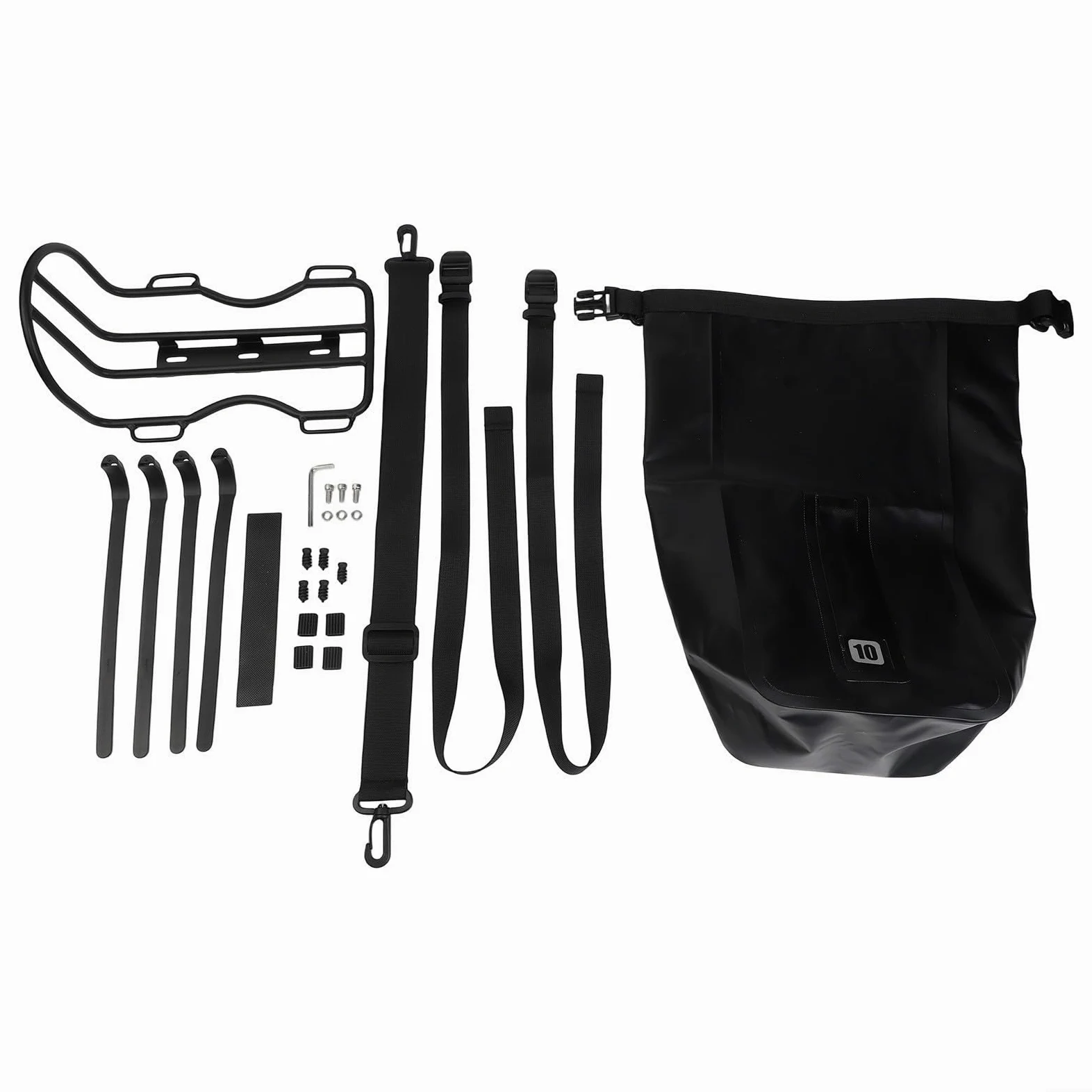 Bolsa de horquilla delantera para bicicleta con soporte de aleación de aluminio compatible con scooter, bicicleta de carretera, bicicleta eléctrica, volumen de 10 L (2 soportes + 2 bolsas)