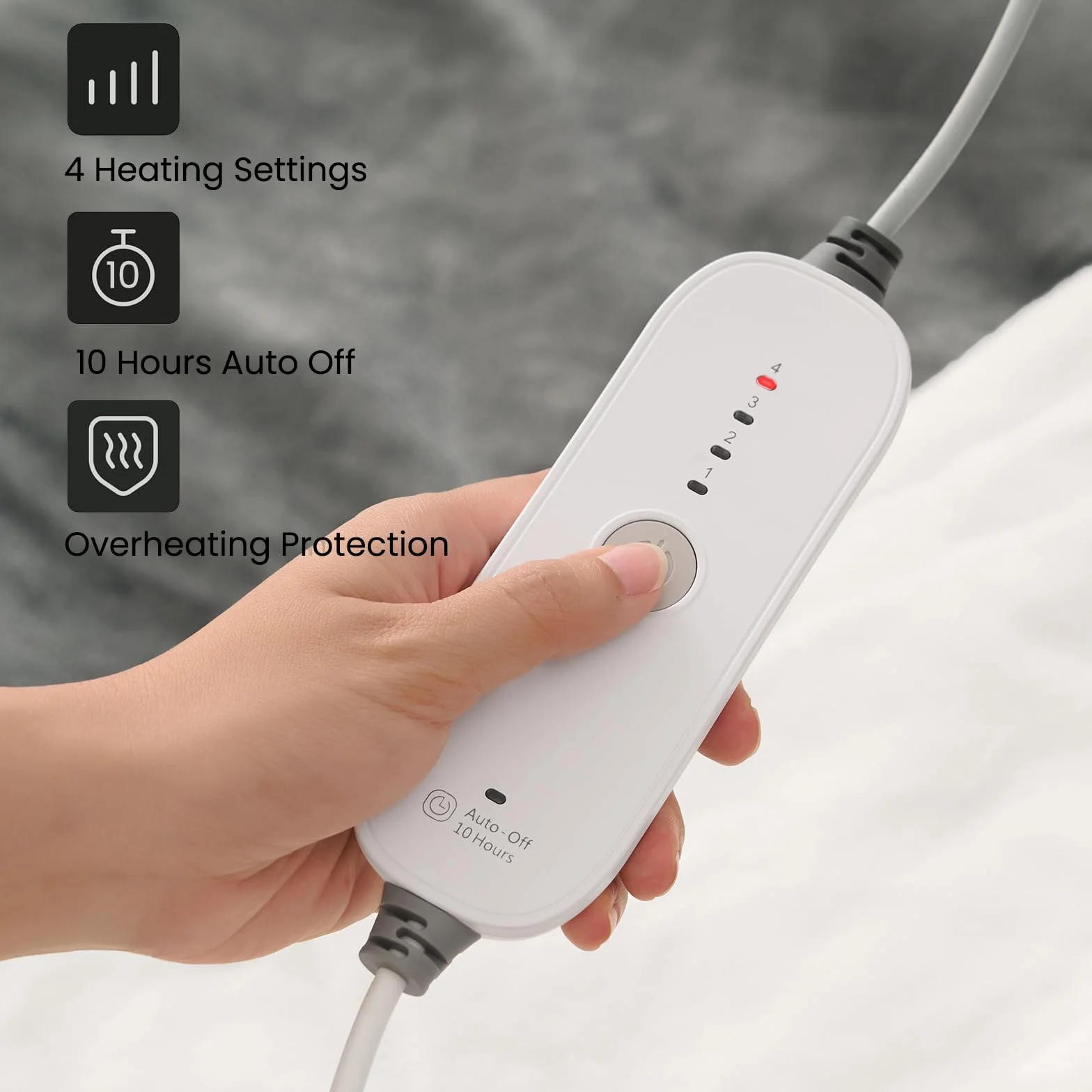 CURECURE Manta Calefactora Eléctrica para Cama con Apagado Automático Protección contra Sobrecalentamiento Temporizador Automático 10 Horas, 4 Niveles de Temperatura, Lavable, 180 x 130 cm