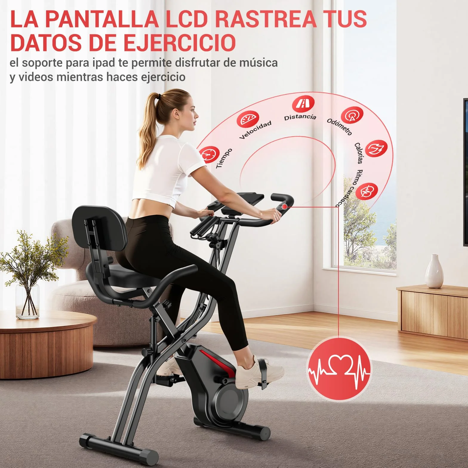 CURSOR FITNESS Bicicleta Estatica para Casa, Bicicleta Estática Silent con Resistencia Ajustable, Manillar y Sillín Ajustables, Pantalla LCD, Sillines Transpirables, para Entrenamiento Cardiovascular