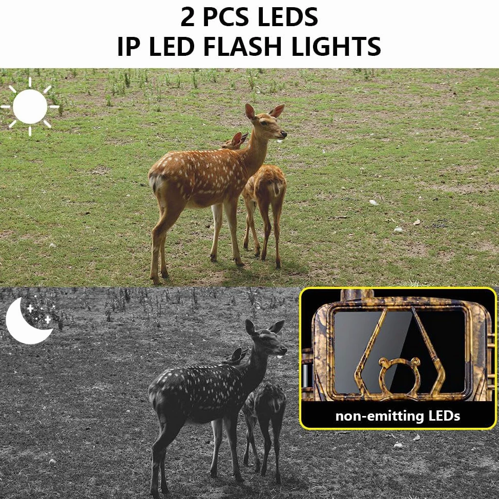 Cámara de Caza 4G LTE con App y Tarjeta SIM, 8K 60MP Camara Fototrampeo, Camara Caza Nocturna con IR Invisible, Sensor 0.2s de Tiempo Activación, IP66 Prueba de Agua para Monitoreo de Vida Silvestre