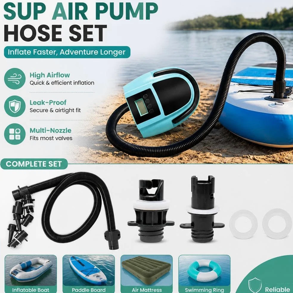 Juego de adaptadores de bomba de tabla de remo, manguera universal de bomba de aire SUP con 7 boquillas, conector de válvula inflable para accesorios de bomba de tabla de remo eléctrica