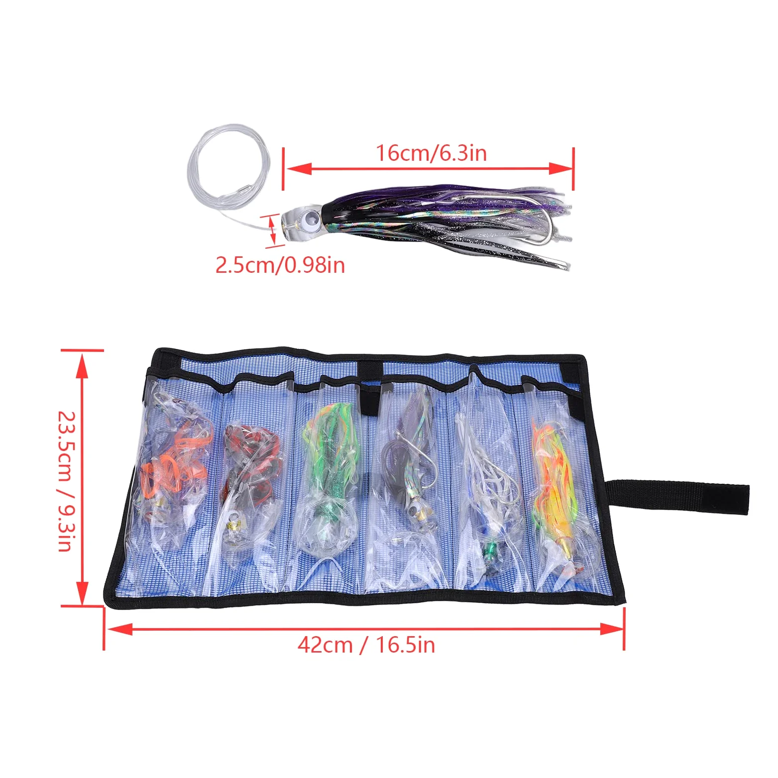 Juego de Señuelos de Pesca Al Curricán Juego de Señuelos de Falda de Curricán Señuelo de Pesca de Agua Salada, Juego de 6 Piezas Cebo Artificial Faldas de Pulpo de Calamar