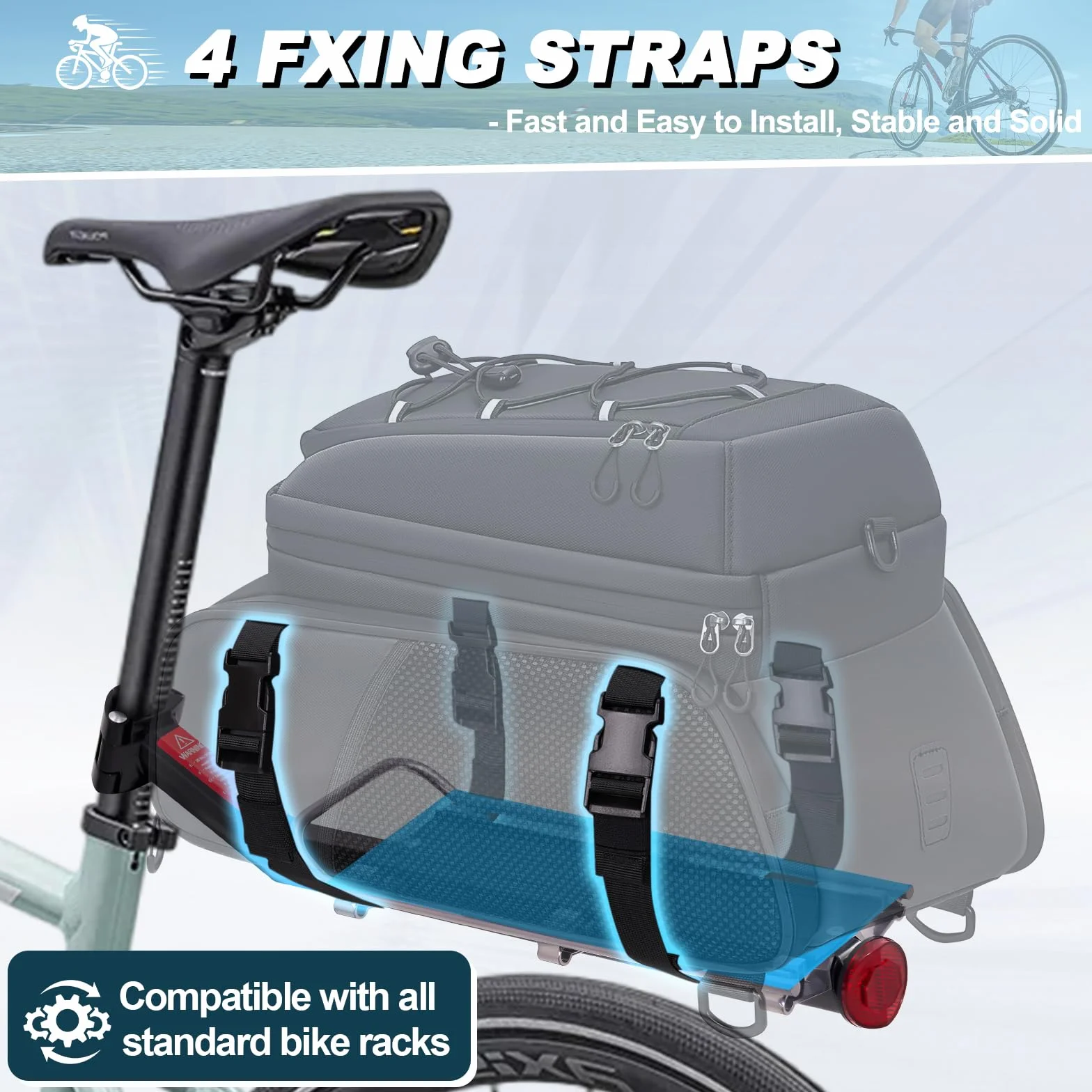 RAINSMORE 3 en 1 Alforjas Bicicleta 15L Bolsa Trasera con Cubierta de Lluvia y Bandolera, Impermeable y Reflectante, como Maleta Bicicleta,Bolso Bandolera