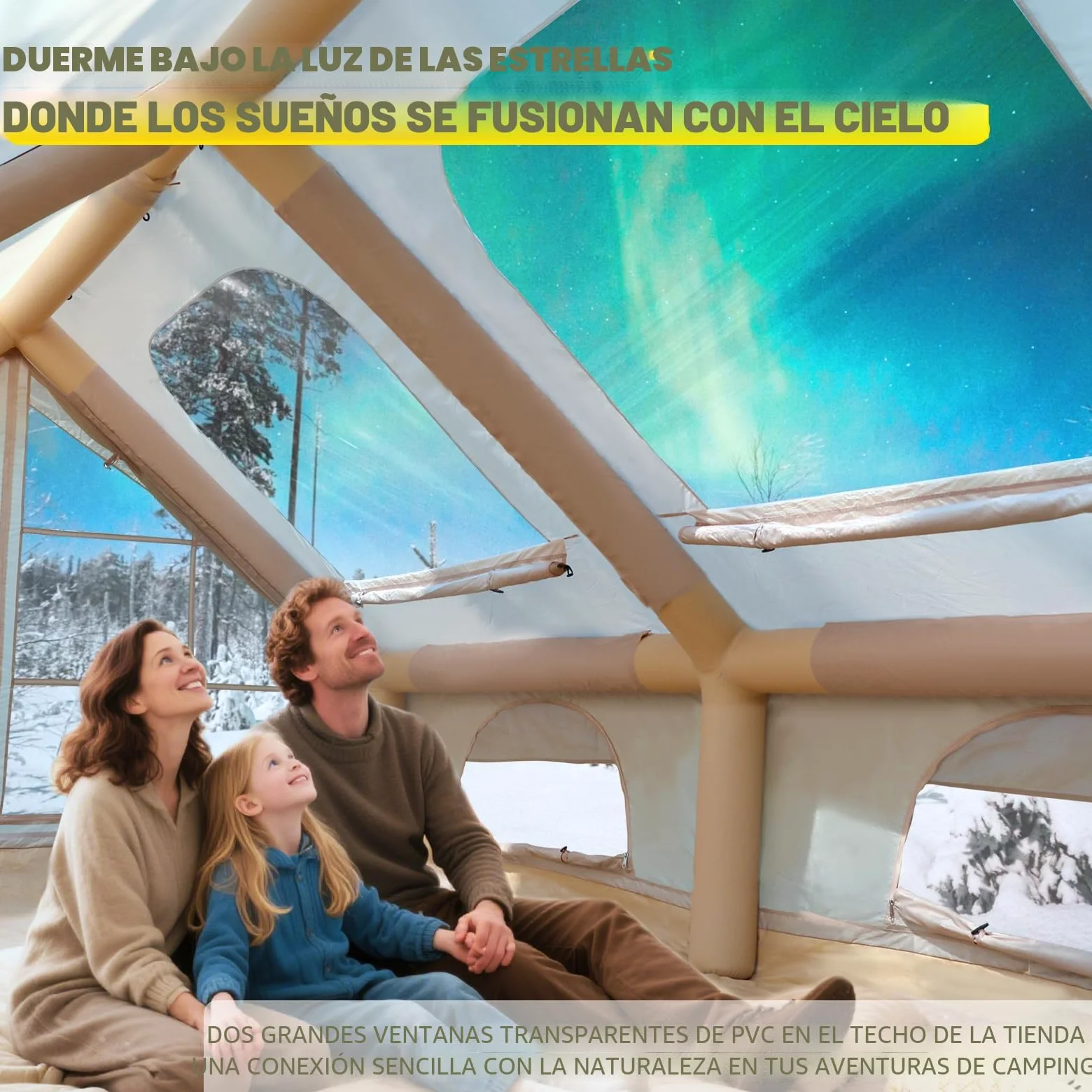 Tienda de campaña inflable con apertura de chimenea y claraboya, para exteriores, 2-10 personas, con bomba de aire, de tela Oxford impermeable, para las 4 estaciones, montaje rápido