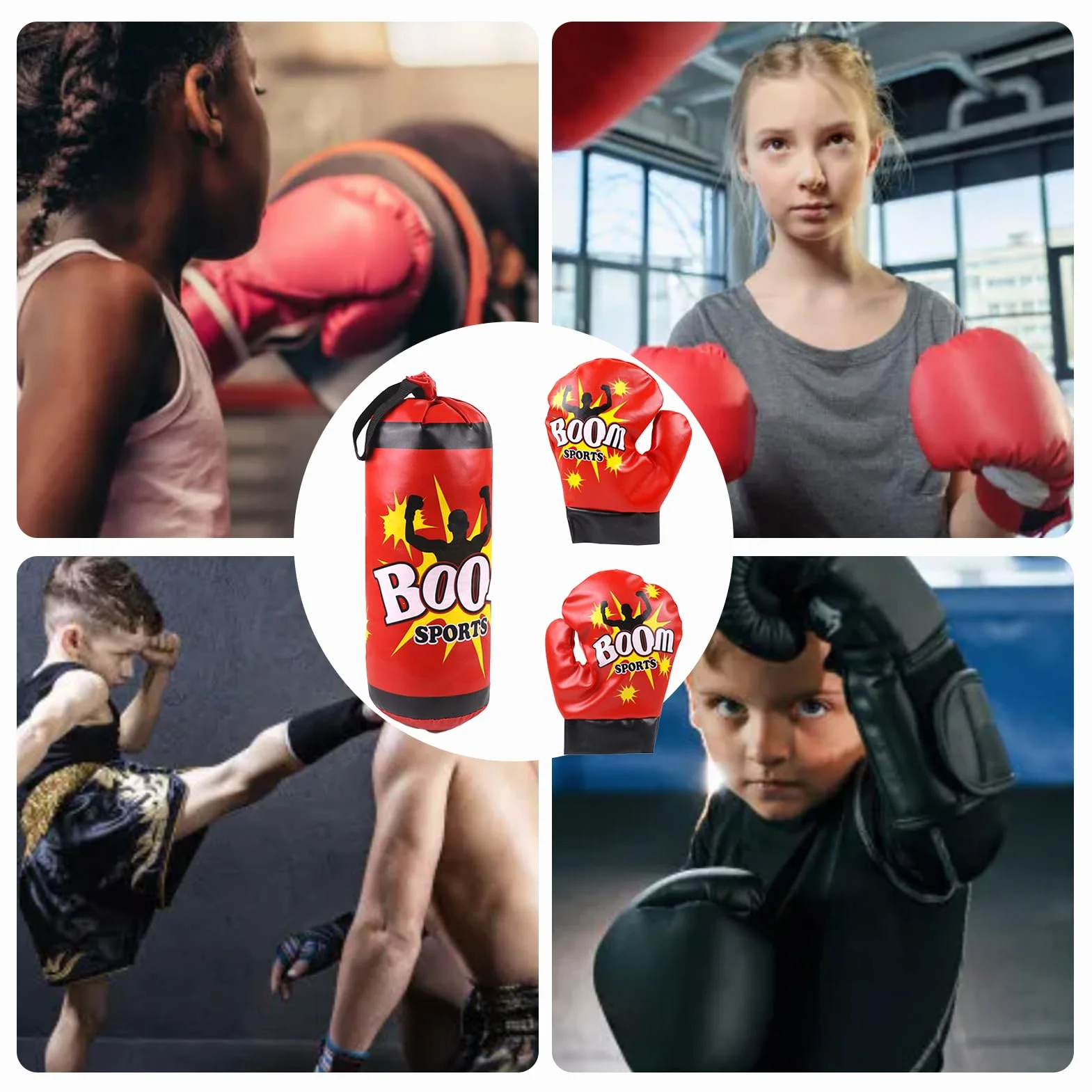 Kids Boxing Training Set - Durable Punching Bag with Gloves, Safe Sandbag for Beginners, Adjustable Hanging Equipment and Teens | Home Gym Fitness Kit for Kicking Practice Teen Fitnes Exercise