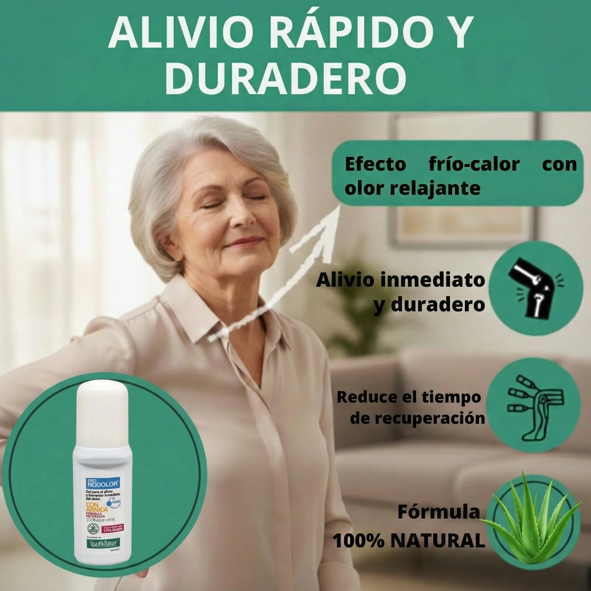 Spa Nature Rollon NoDolor-Gel Alivio Inmediato Dolor Músculos Articulaciones Árnica Aloe Vera 70 ml