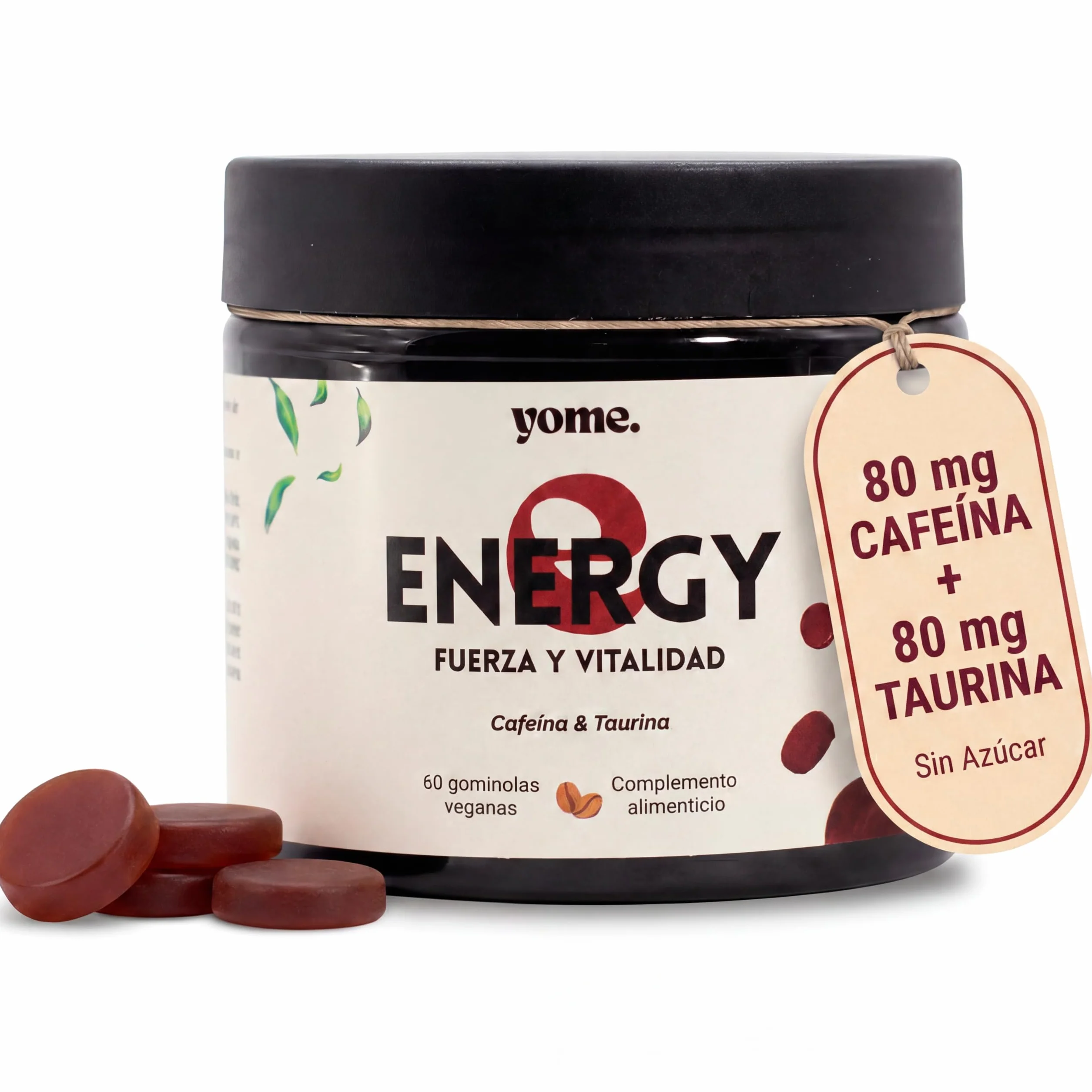 Gominolas de Cafeina y Taurina, Energia – 60 Gominolas Veganas – Sabor natural Cafe - Sin Azucar