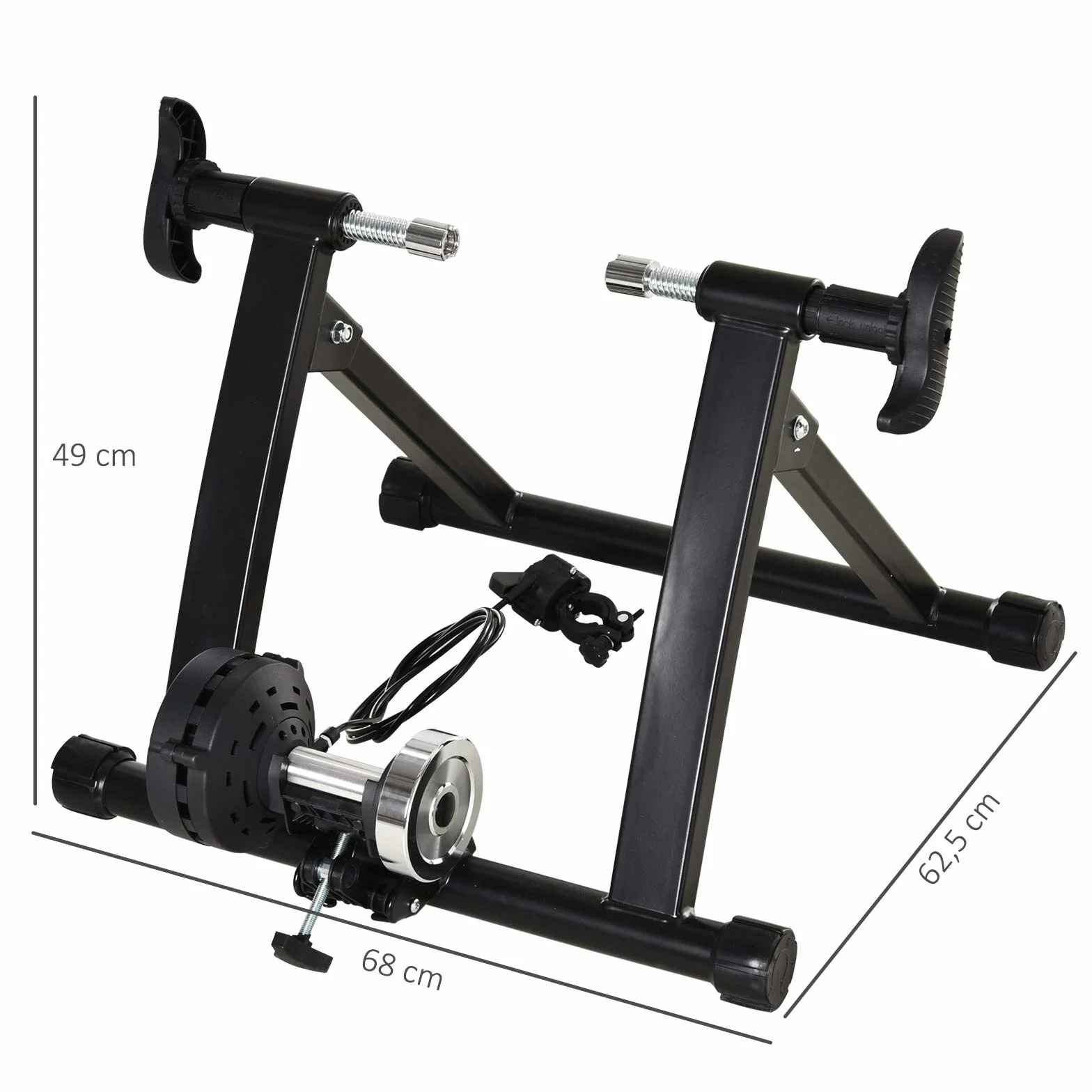 HOMCOM Rodillo de Bicicleta Entrenamiento Plegable con Resistencia Magnética Ajustable de 8 Niveles para Ruedas de 650C/700C o 26-28 Pulgadas para Interior 68x62,5x49 cm Negro