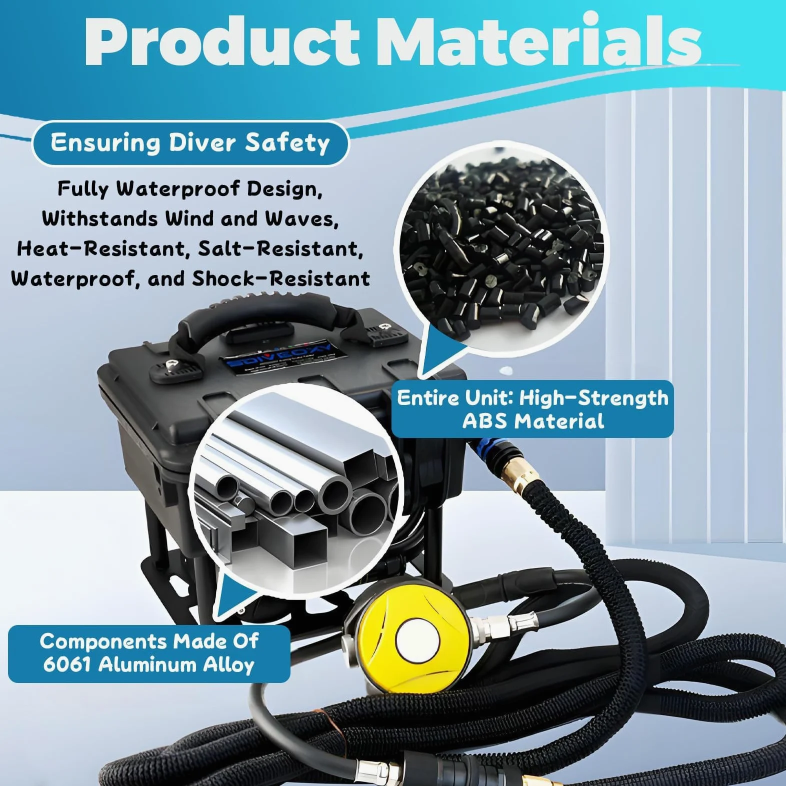 Sistema de Buceo Sin Tanque Recargable, Sistema de Ventilación para Buceo, Impermeable y Resistente a los Golpes,Larga Duración 60-70 minutos, para Buceo y Pesca
