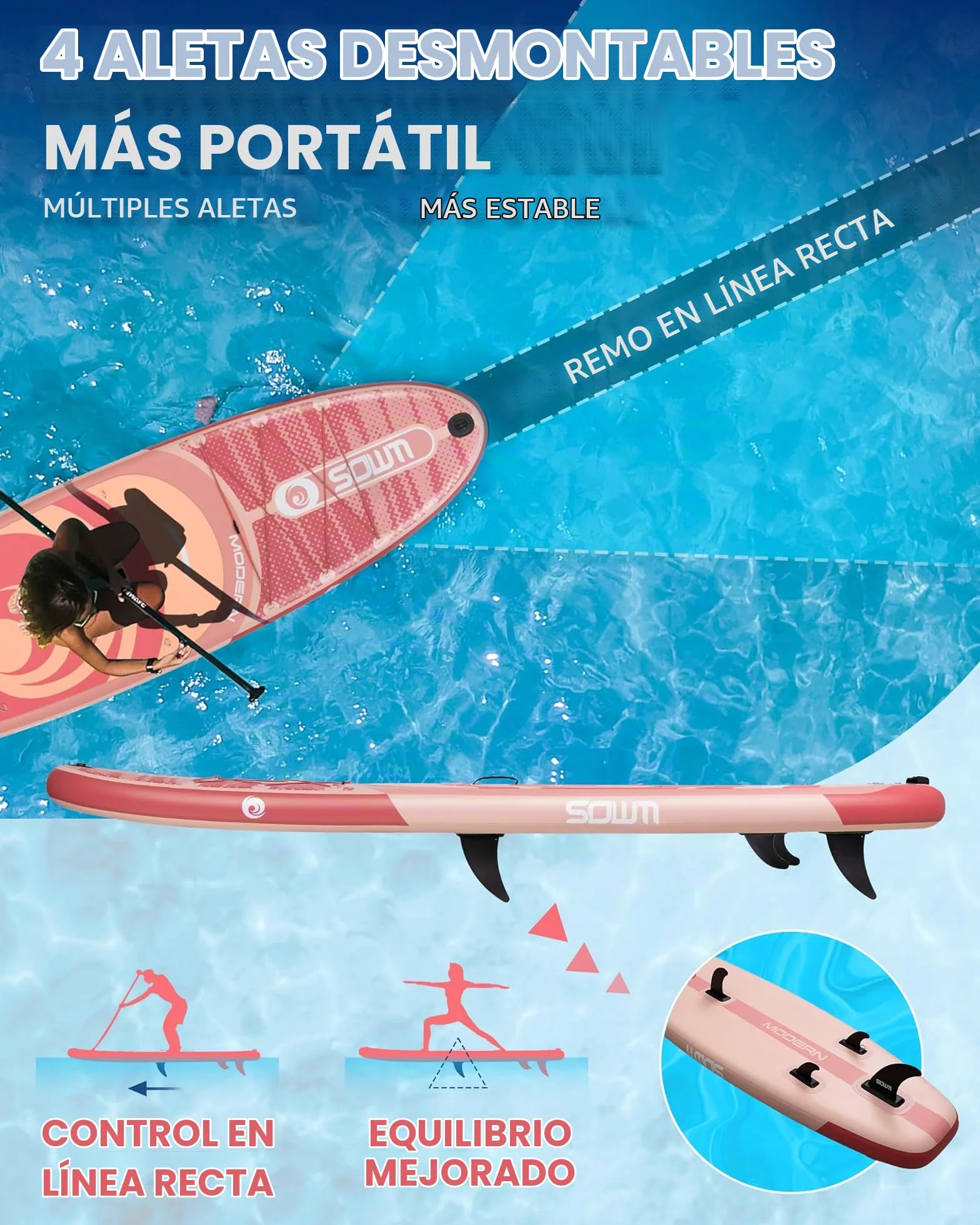 Tabla de Paddle Surf Hinchable 320cm con Accesorios Incluidos de Primera Calidad, Remo Ajustable, Bomba de Mano, Mochila de Transporte. 320 x 84 x 15 cm, Soporta hasta 158Kg