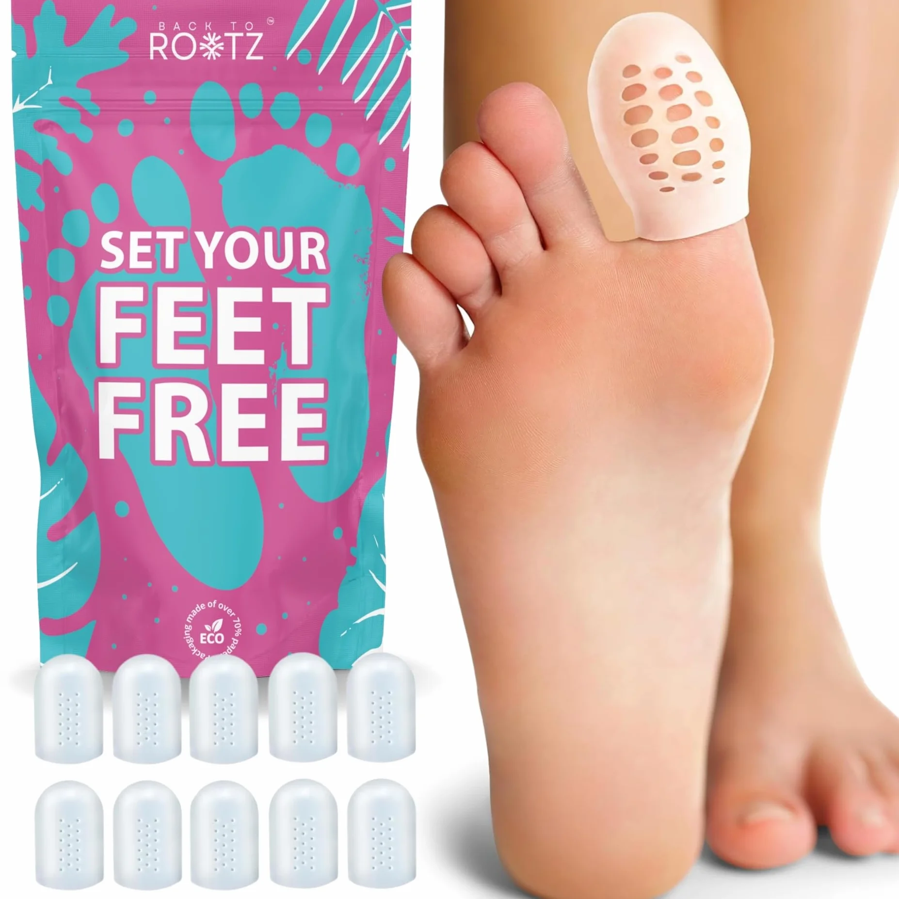 Protectores para el Dedo Gordo del Pie ROOTZ Gel Funda Alivio Juanetes Ampollas Uñas Encarnadas Dedales Silicona Transpirables