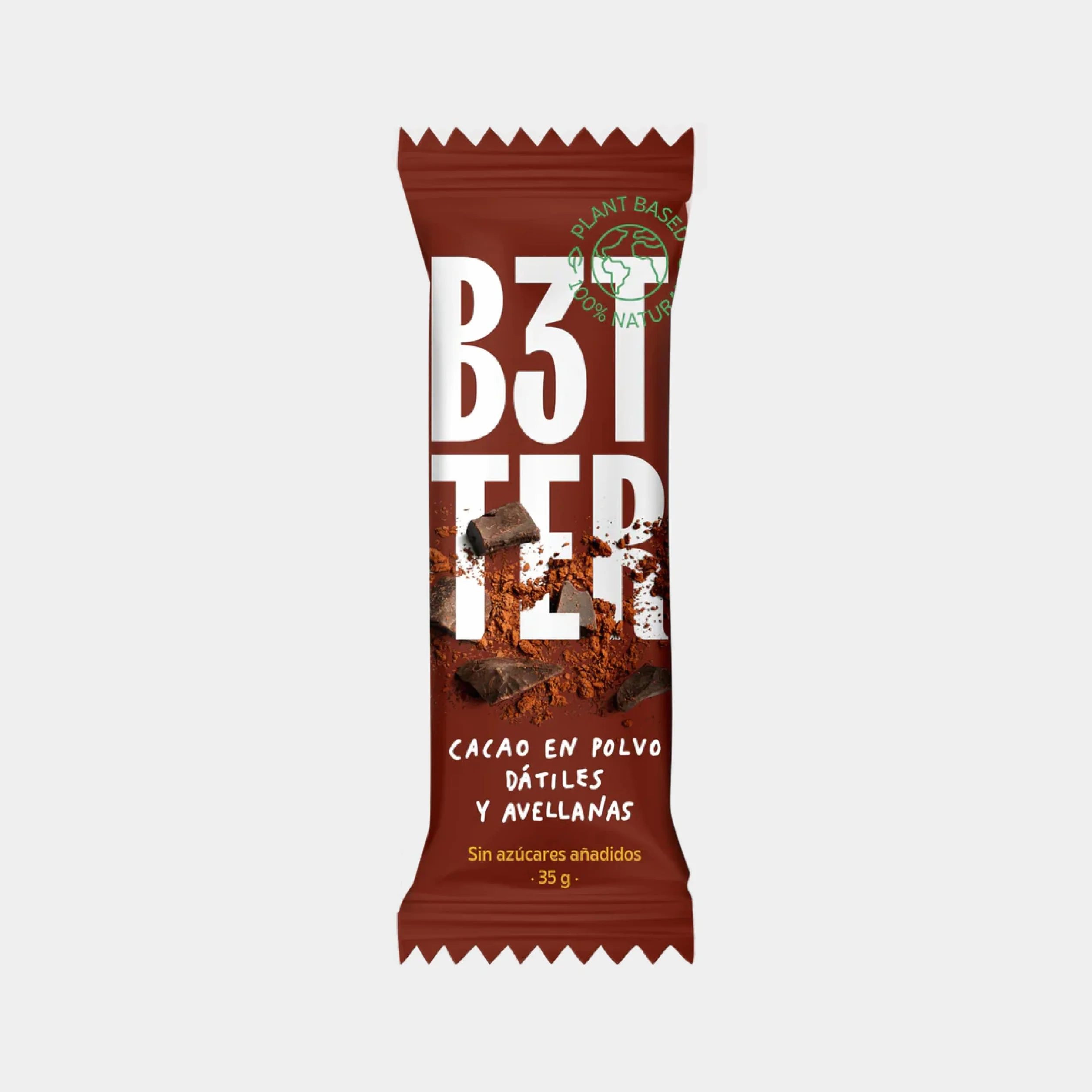 Barritas Proteina B3TTER Cacao 100% Naturales Sin Azúcar Añadido Pack 15 Unidades Alto Contenido en Fibra y Proteinas Sin Gluten