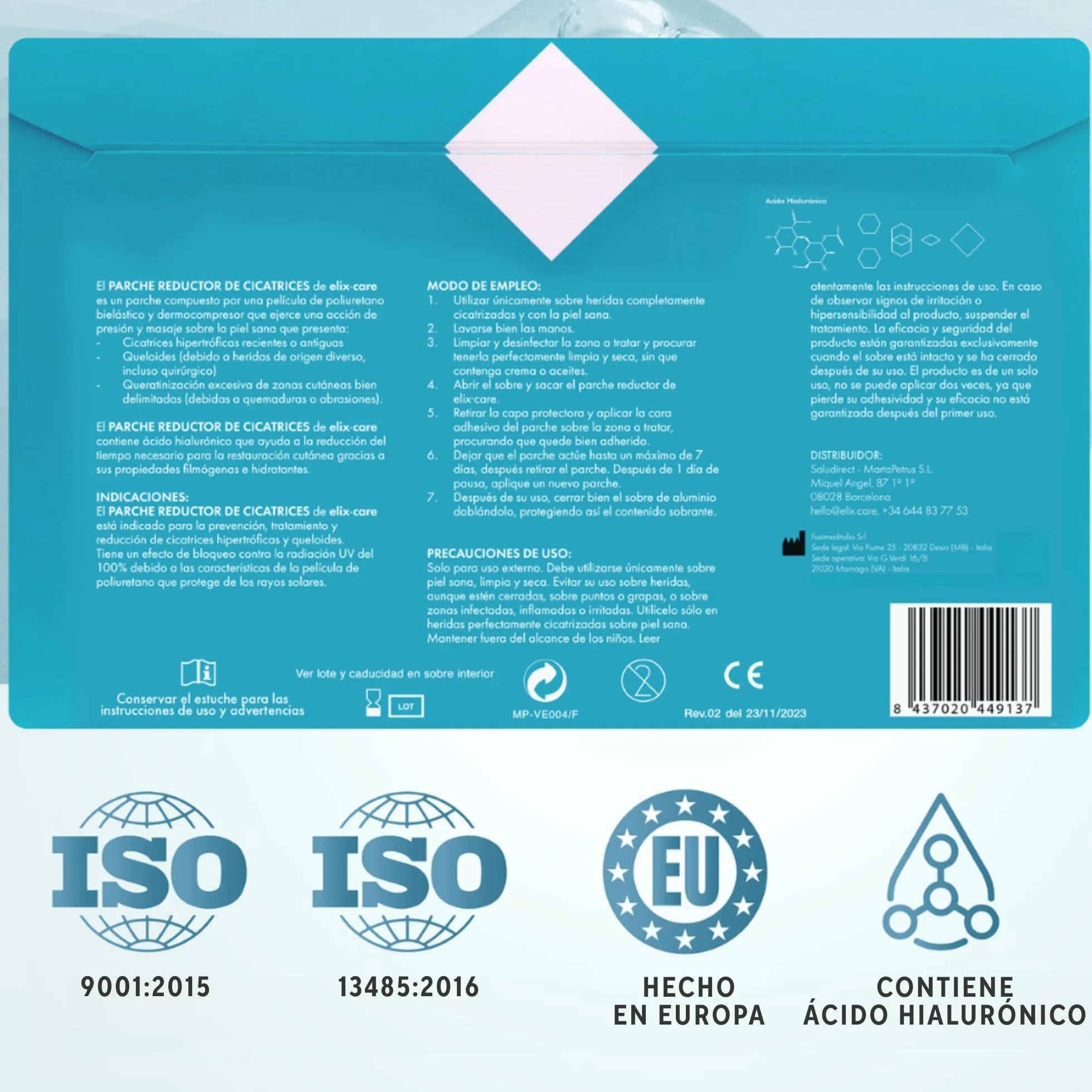 Parches Reductores de Cicatrices con Ácido Hialurónico 20x10 cm - Tratamiento para Cicatrices y Queloides