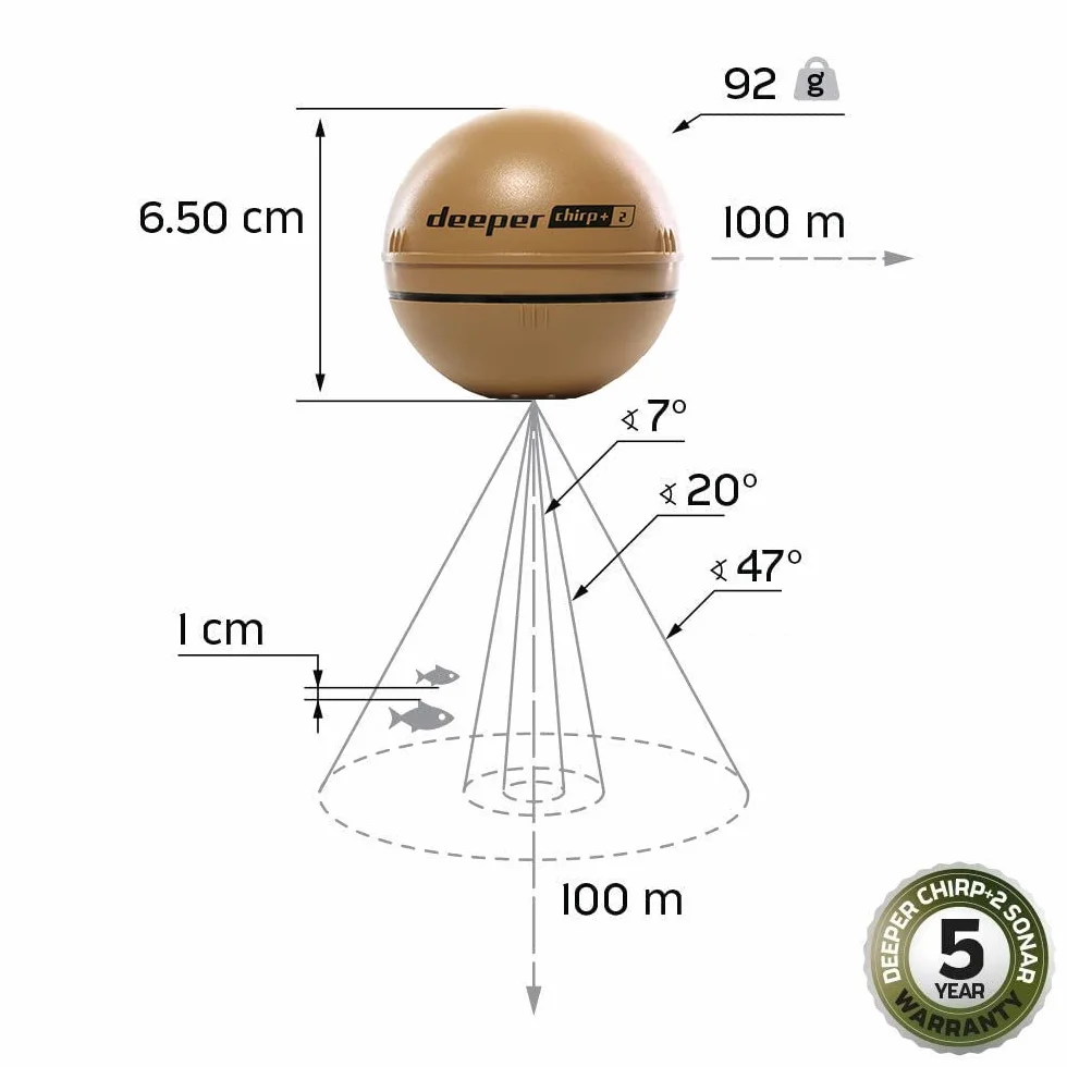 Deeper Chirp+2 Sonda de Pesca Portátil con GPS, Inalámbrica LED, Compatible con Barcos y Orilla