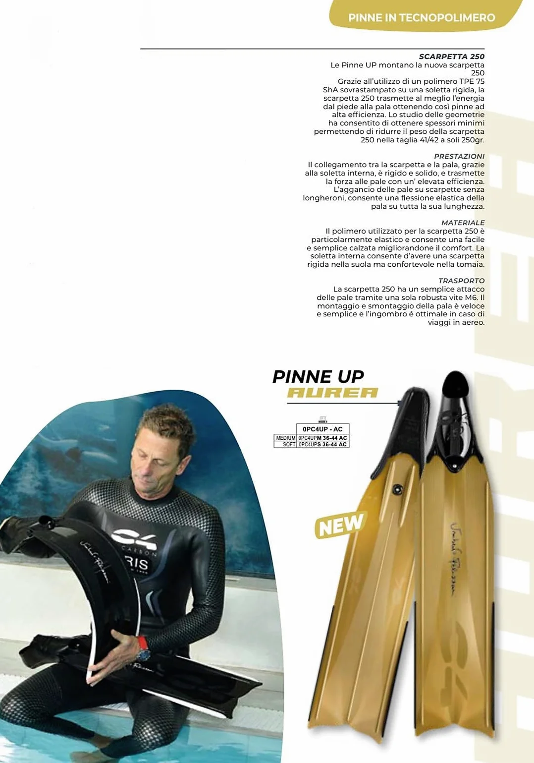 C4 Umberto Pelizzari - Línea Flare Freediving Glam - Aletas - Máscaras - Snorkel Sideral y Aurea Apnea Pesca Subacuática