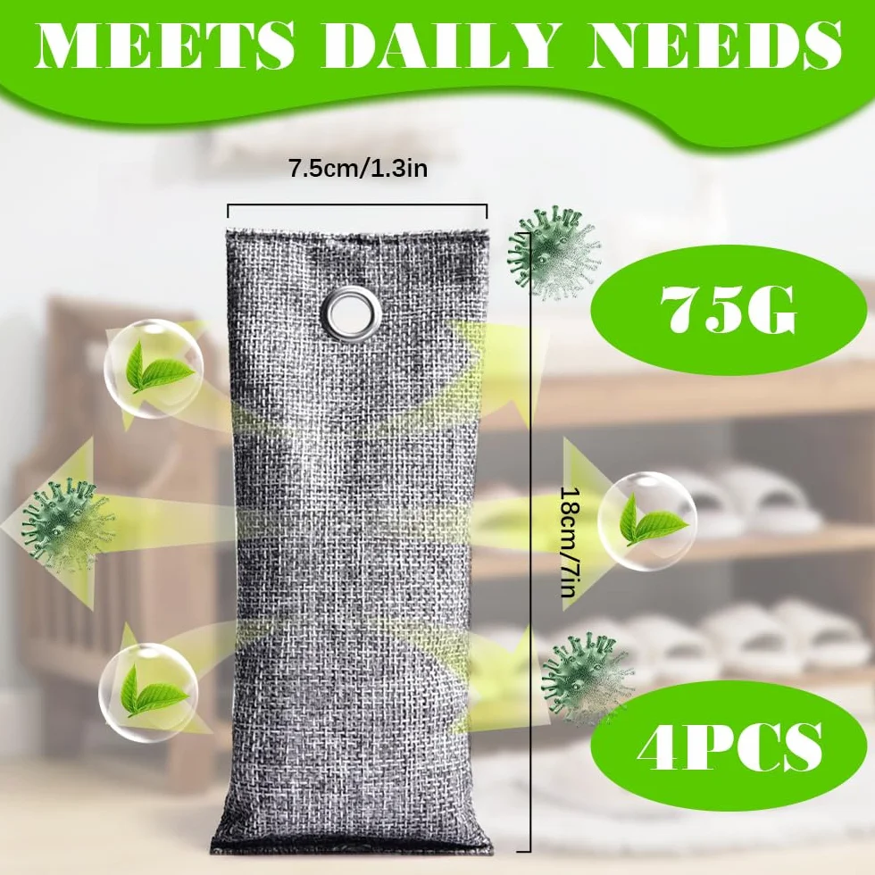 Bolsas Purificadoras de Aire de Carbón de Bambú 4 Pcs 75g Eliminador de Olores para Zapatos Armarios Automóvil