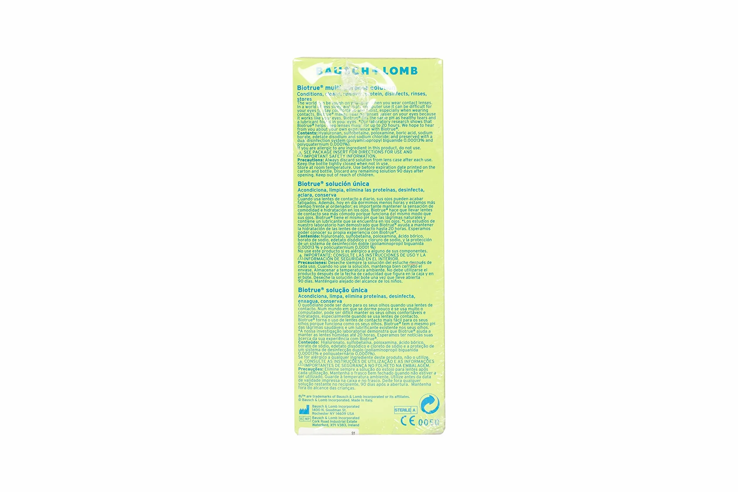 Bausch + Lomb Biotrue Solución Única 2 x 300ml + 60ml para Lentes de Contacto Blandas