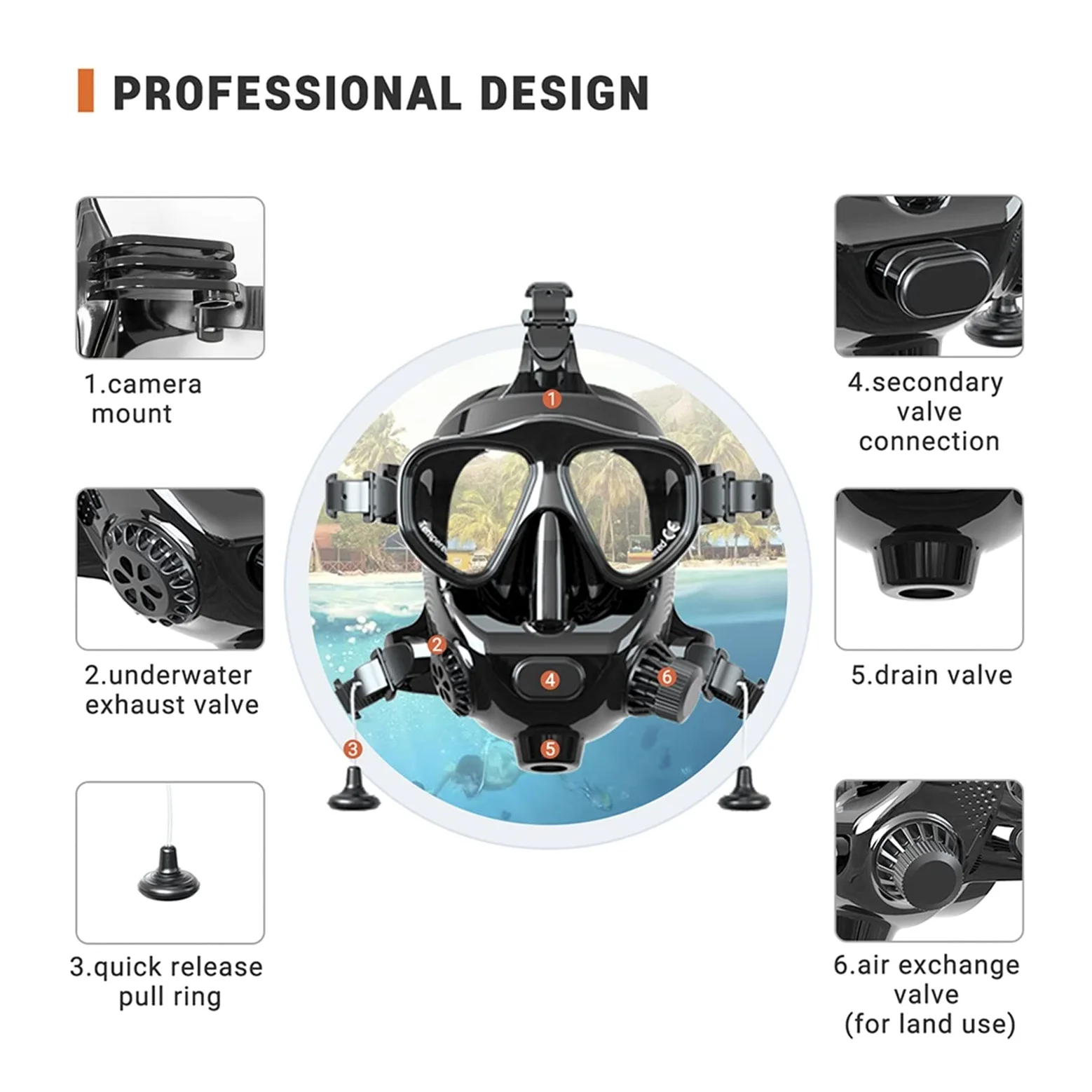 Respiracion bajo el Agua Máscara de Buceo Máscaras de Snorkel de Cara Completa Conjunto de Snorkel de respiración subacuática Máscara de natación Equipo de Buceo/Tanque Estabilidad ultraalta