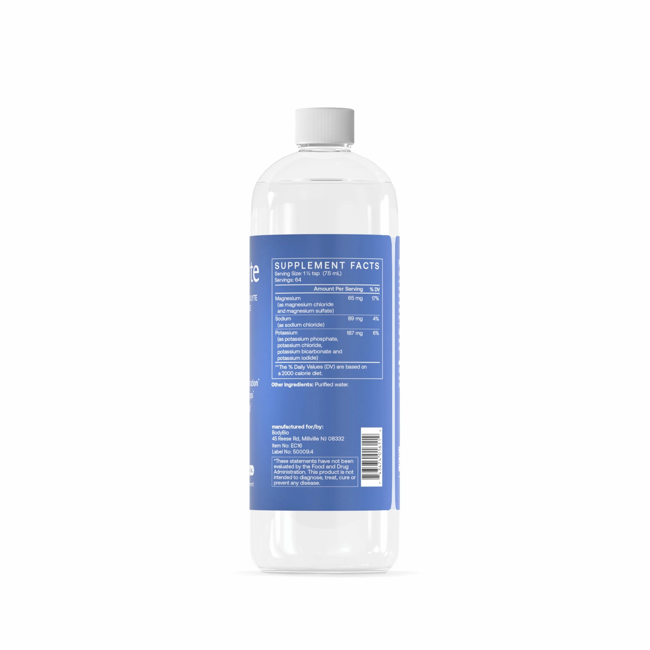 BodyBio Electrolytes 16 oz 64 porciones sin azúcar magnesio potasio sodio 473 ml