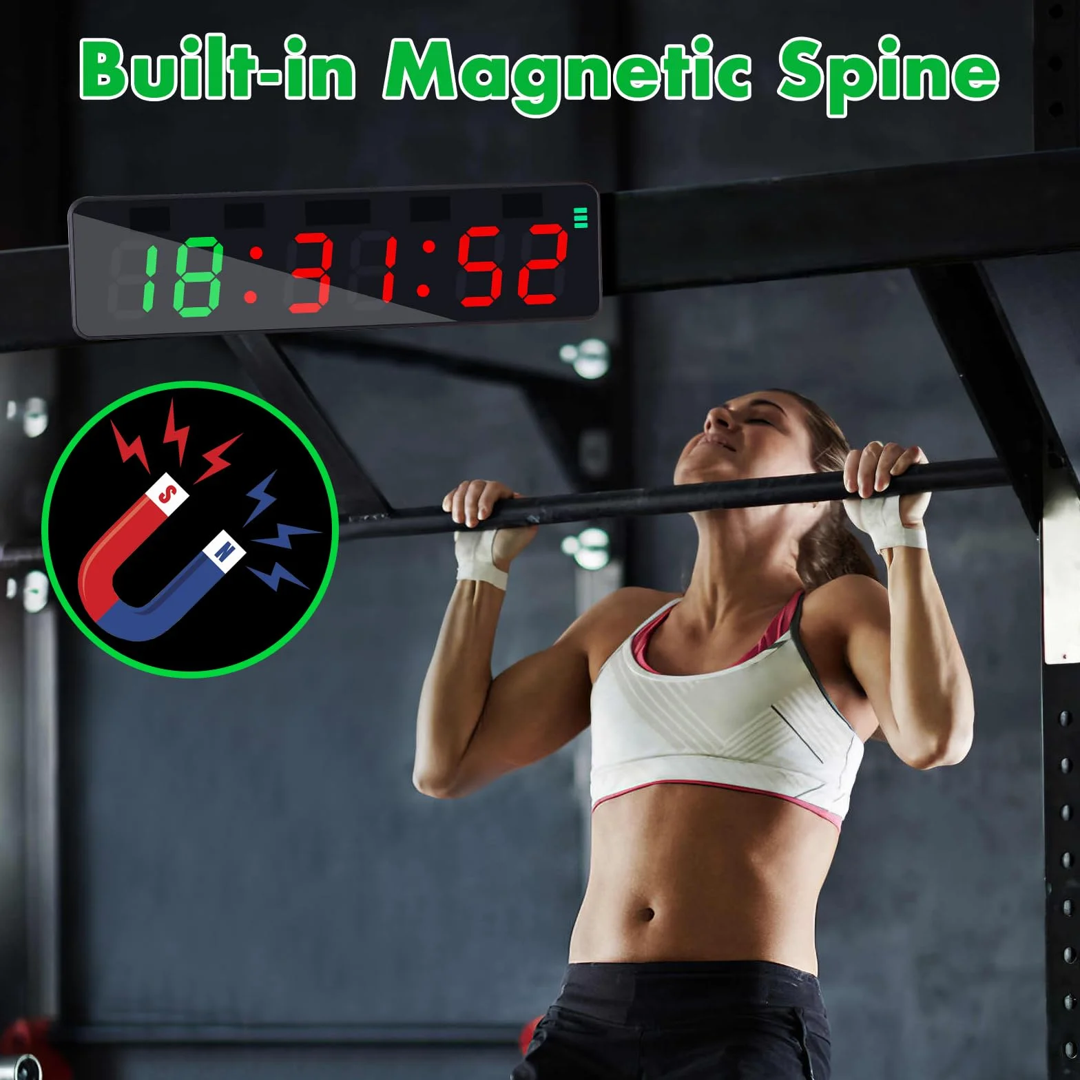 PELLOR Temporizador Multifunción para Gimnasio - Cronómetro LED Magnético Recargable con Modos (HIIT/Tabata/FGB/EMOM/MMA), 5 Niveles Brillo, Cuenta Regresiva/Progresiva para Fitness