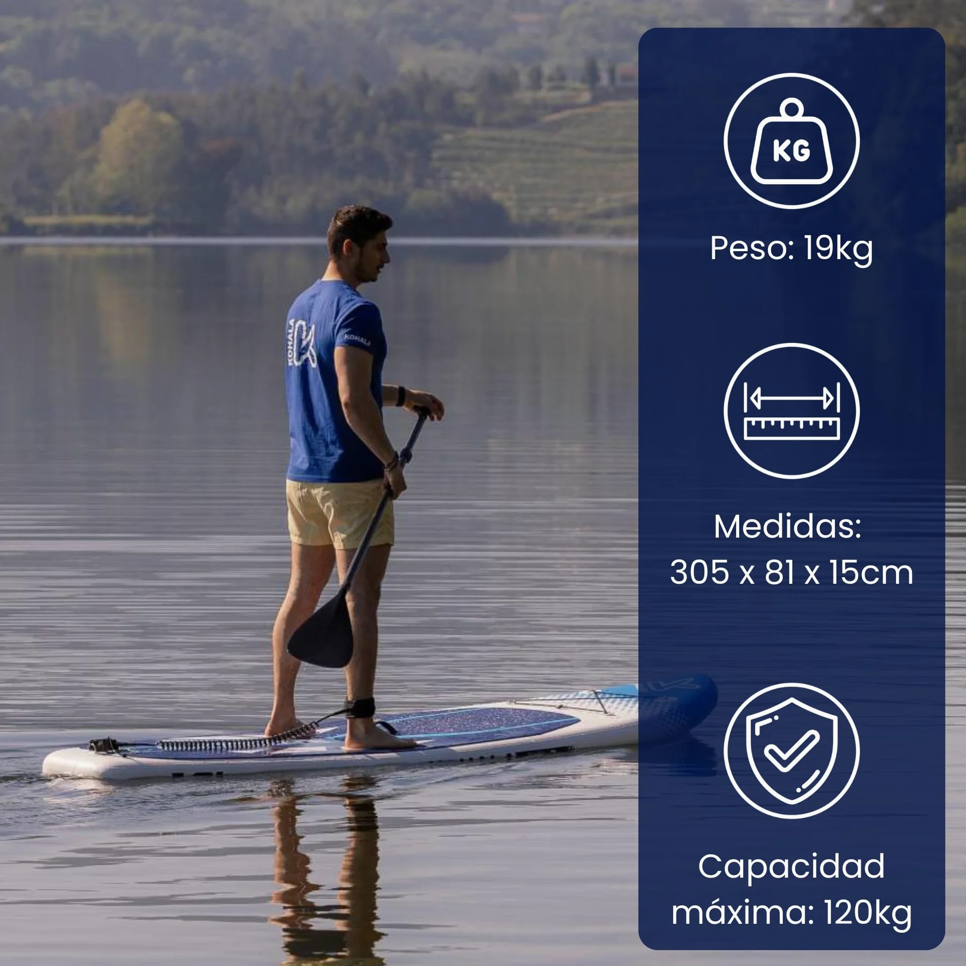 KOHALA Tabla Paddle Surf Hinchable Sunshine 10’ (305 x 81 x 12) cm | Pack Pro Completo con Remo, Bomba, Mochila, Leash y Aletas | Paddle Surf Fusion Ligera y Resistente