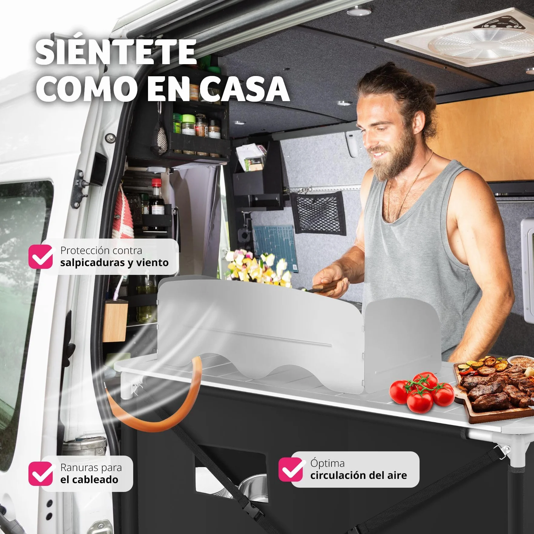 tectake® Cocina de Camping Plegable, Ligera, con Bolsa de Transporte, Accesorios de Cocina, Mesa Plegable Camping, Estructura de Aluminio - Negro