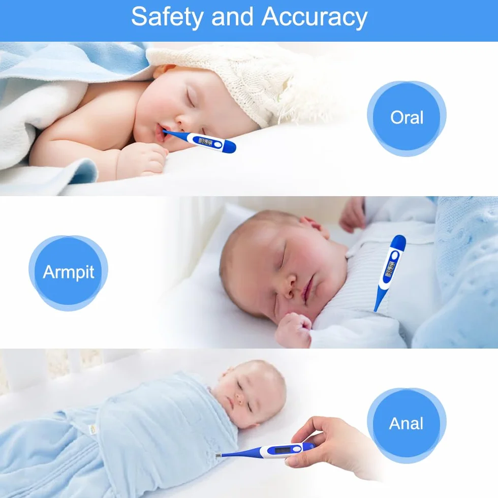 Berrcom Termómetro Digital Flexible Bucal y Antebraquial Impermeable con Alarma de Fiebre