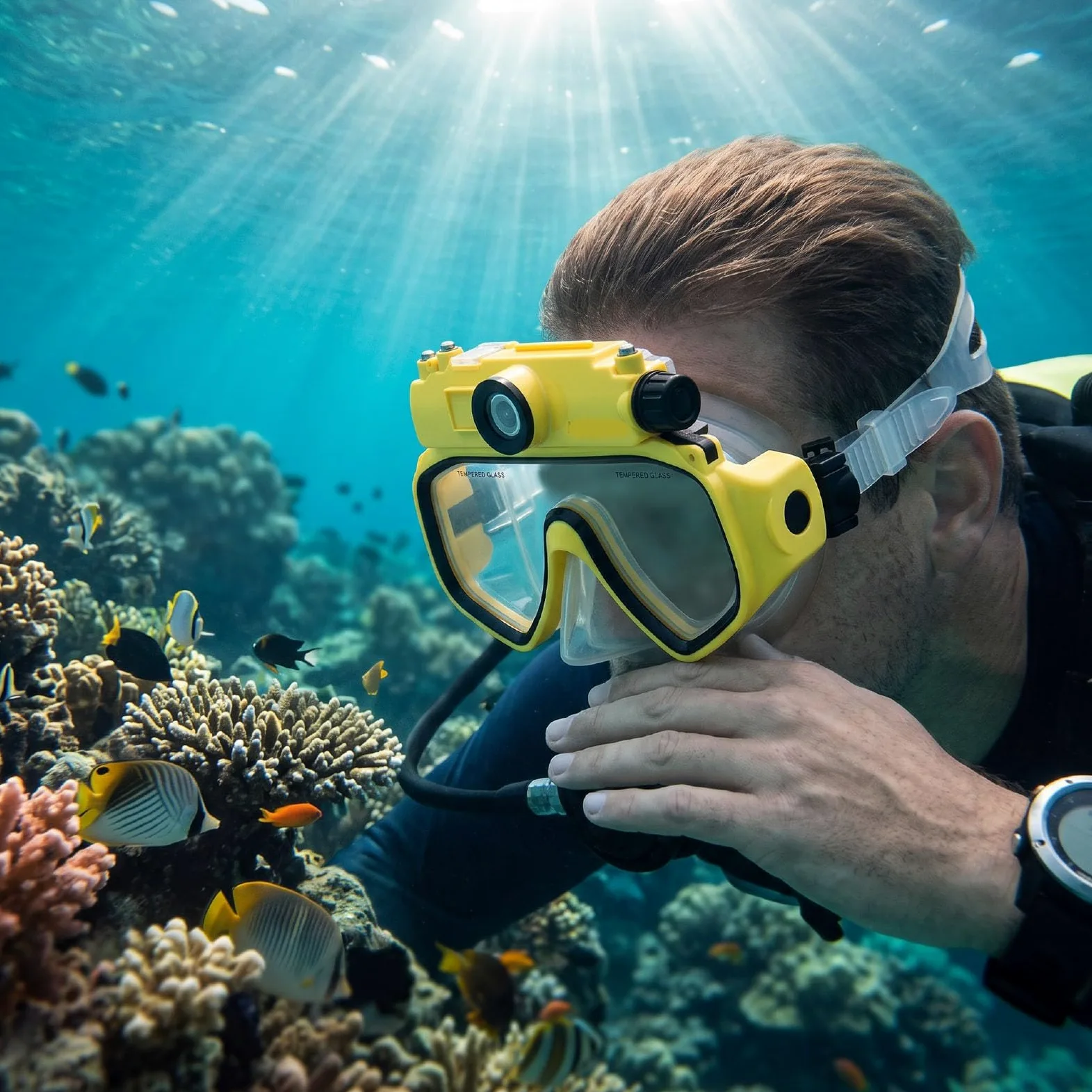 Gafas de Buceo para Snorkel con Cámara 2K 5MP | Gafas de Natación para Apnea, Resistente Al Agua, 15M, Gran Angular de 100 Grados, Antivibración, Aplicación WiFi