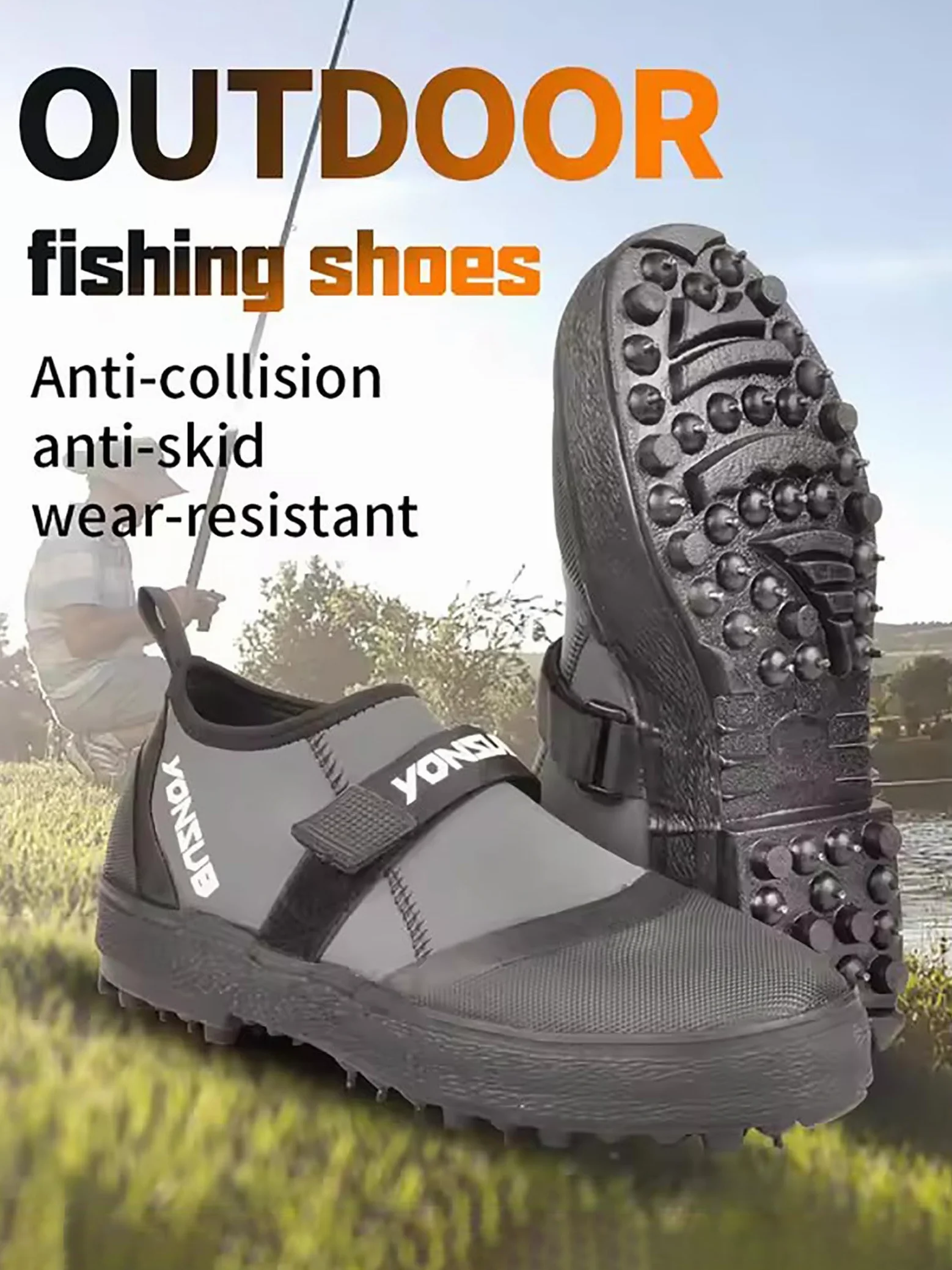 Botas de pesca antideslizantes de neopreno, zapatos de vadeo ligeros con suela tachonada de acero y protección de los dedos para pesca en roca, senderismo y deportes al aire libre