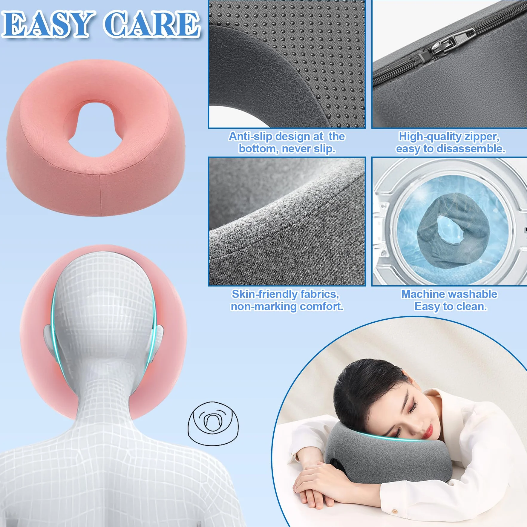 TZEKING Almohada de Masaje Facial para Cama, Reposacabezas de Masaje Boca Abajo, Cojín de Relajación para SPA