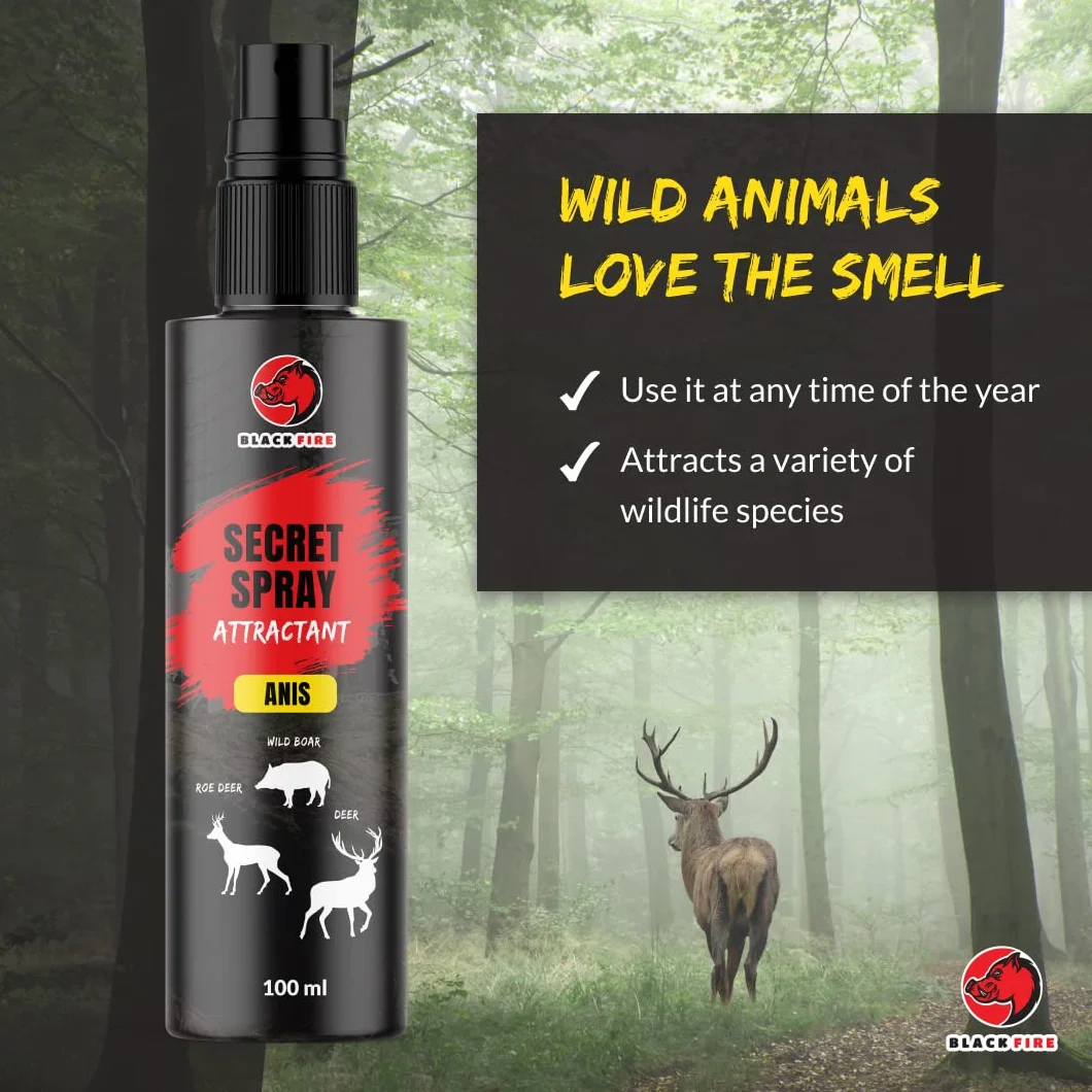 Spray Black Fire ® Spray con Aroma para jabalíes, Ciervos y corzos, Botella de 100 ml, Receta Secreta de anís - ¡Aumenta Tus Posibilidades de éxito Cuando caces!
