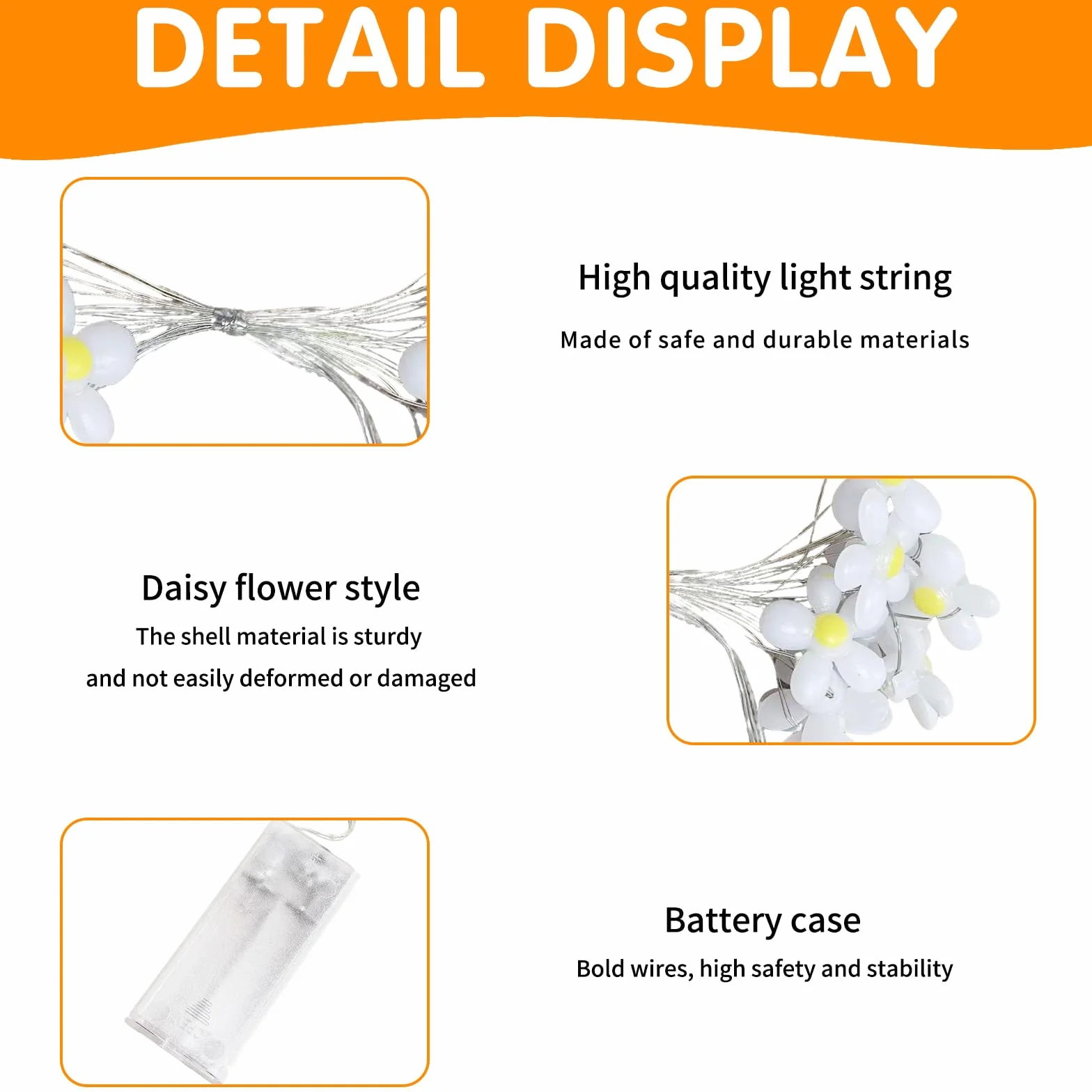 Guirnalda de Luces Artificiales LED 20 Luces 2M Margaritas Cadena de Luz Hadas para Interiores Bodas