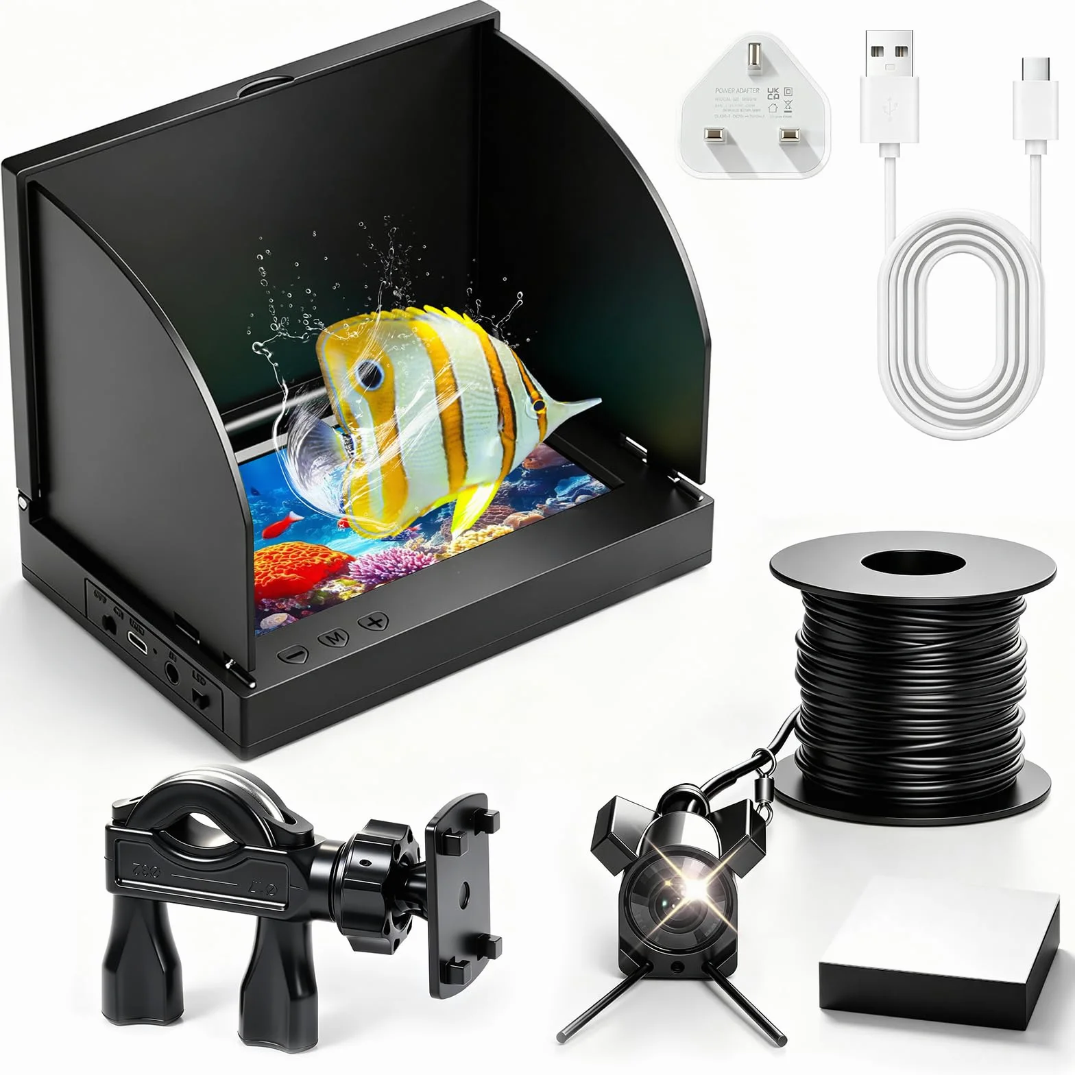 Sonda de Pesca, 1080P HD Cámara de Pesca Submarina IP68 | Pantalla IPS HD de 4,3 Pulgadas 15m Cable, Función de Penetración en Aguas Turbias para Pesca en el Mar Pesca Río Pesca Hielo