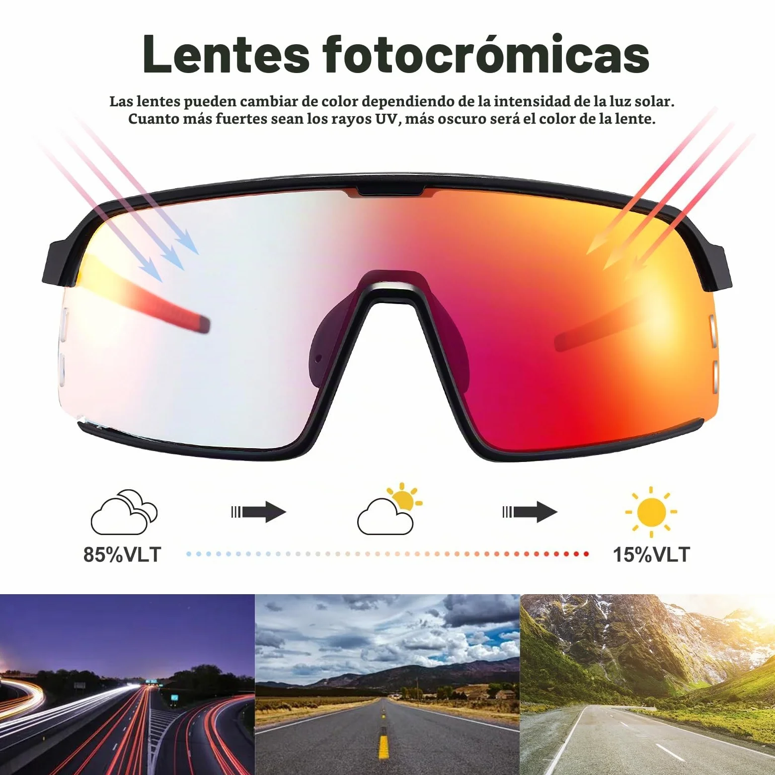 Odoland gafas deportivas hombre fotocromáticas gafas bicicleta gafas de sol para ciclismo UV400 lentes intercambiables gafas correr para MTB bicicleta running mujeres