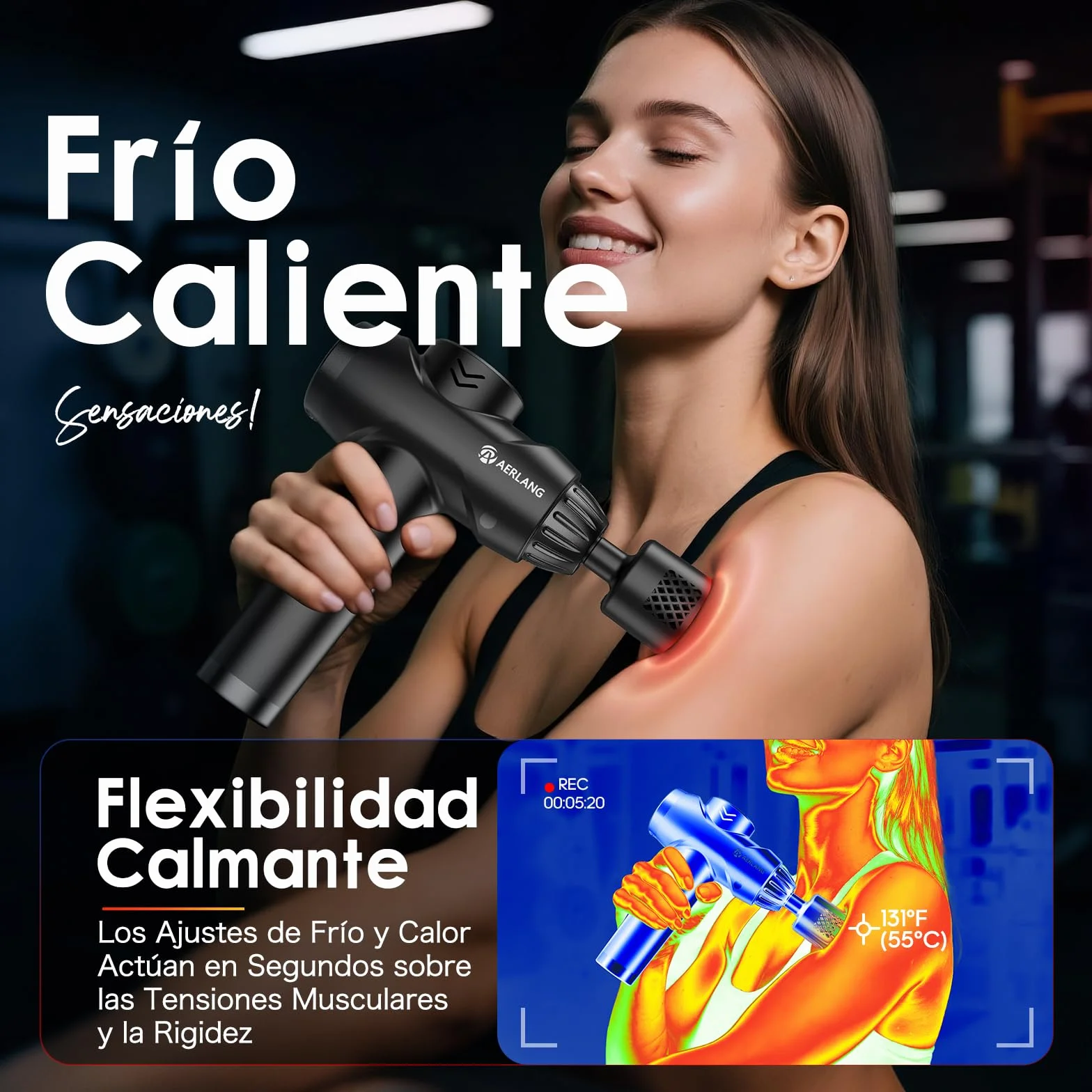 AERLANG Pistola de Masaje Muscular con Frío y Calor, Masajeador de Tejido Profundo, 7 Cabezales