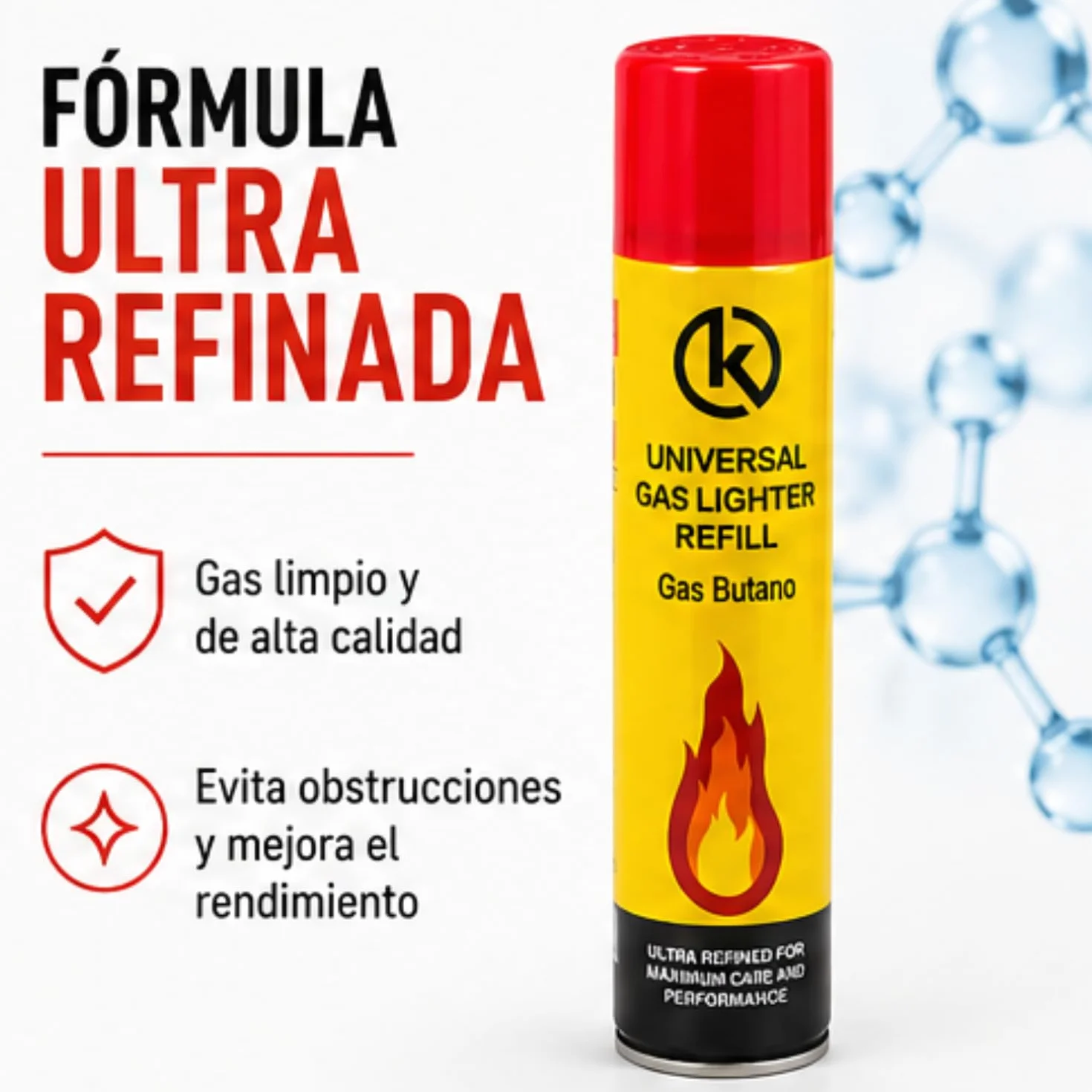 KROWN Gas para Mecheros 300 ml con 5 Adaptadores 2 Unidades