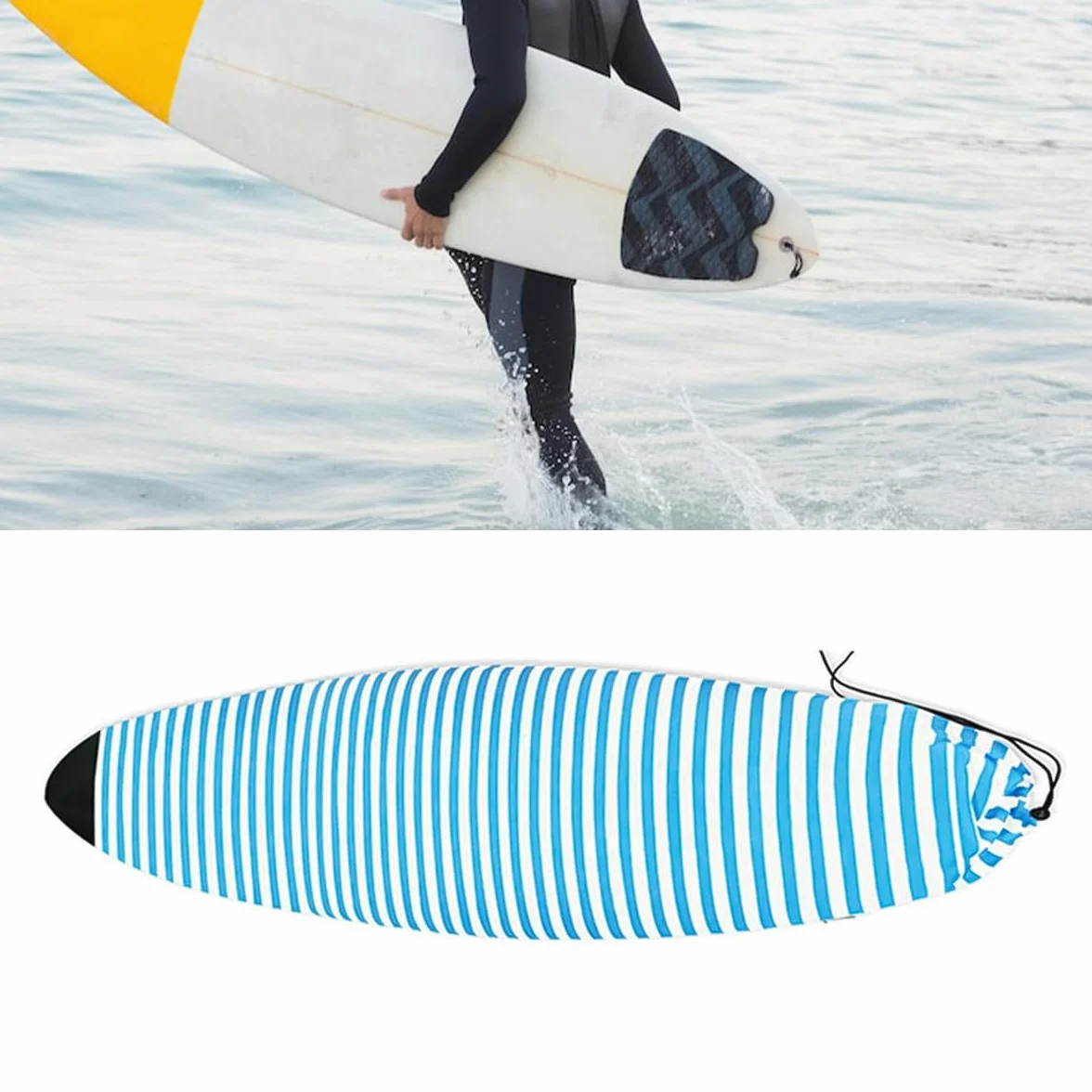 Sarini Funda para calcetín de tabla de surf, bolsa elástica de secado rápido con cierre de cordón, protector de nariz acolchado, accesorios de surf