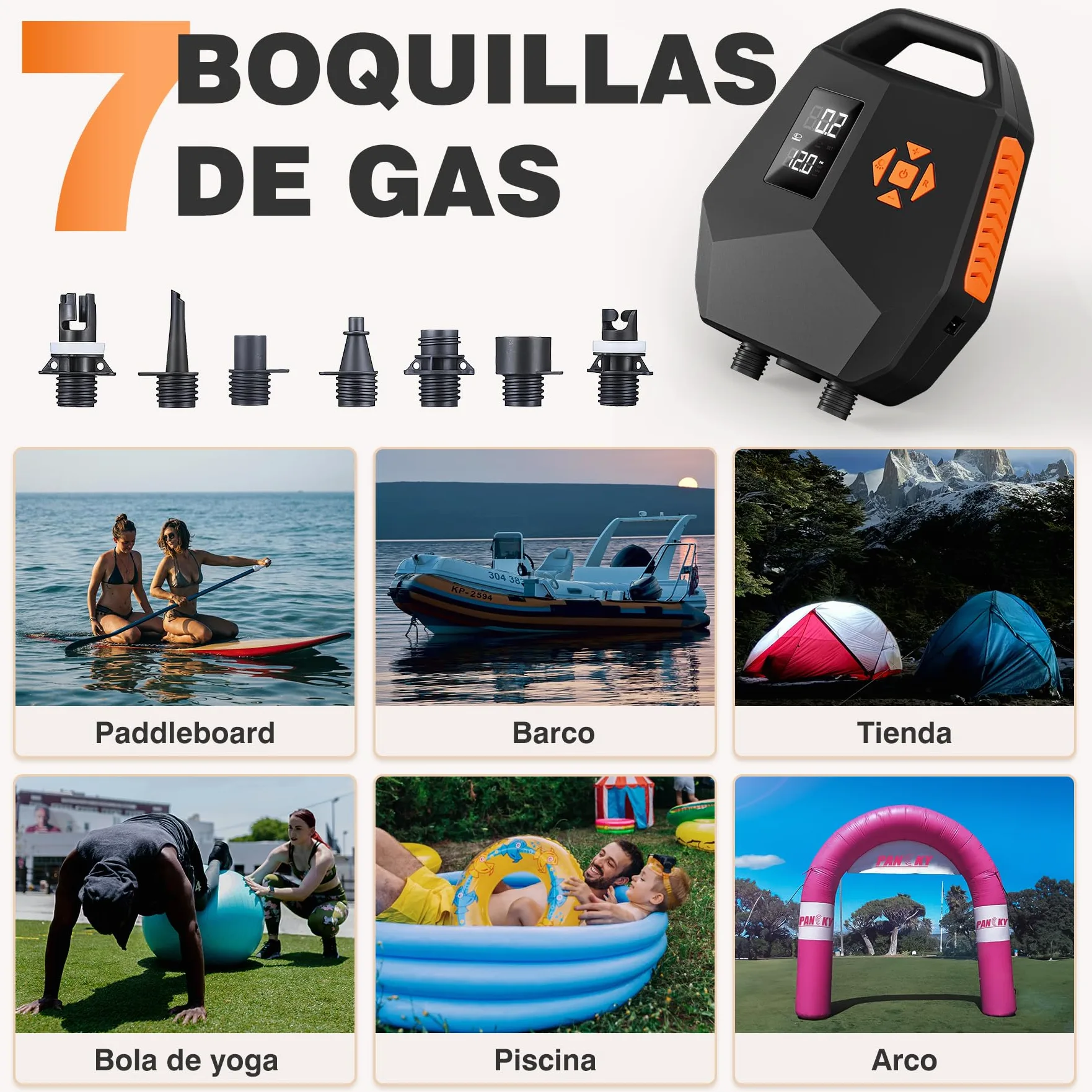Bomba eléctrica SUP 20 PSI – Bomba de aire de doble motor con parada automática, adaptador de coche 12 V para tablas hinchables, kayaks, barcos – Inflado silencioso y rápido