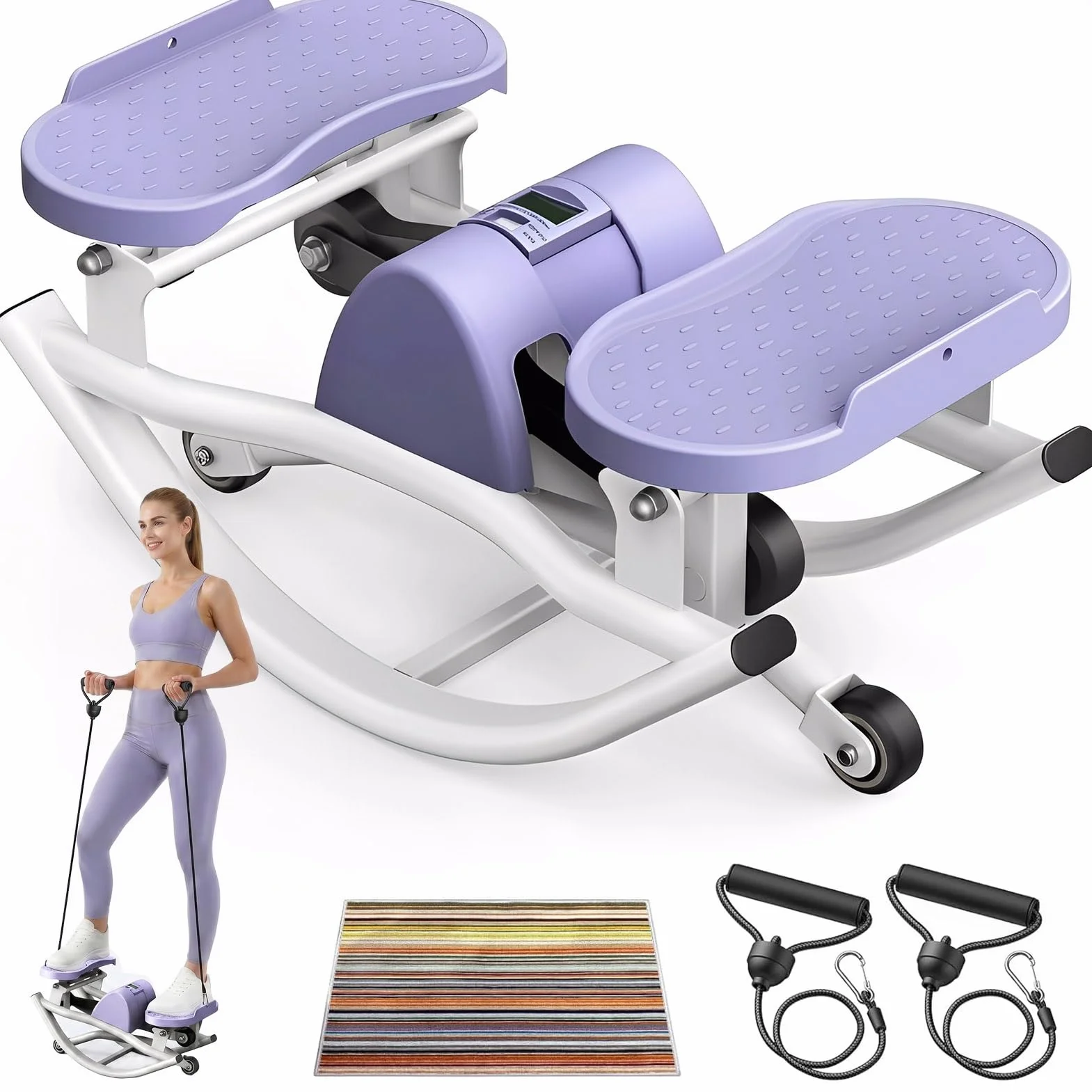 Upgraded Rock Stepper Fitness Casa, Home Twist Stepper Movimiento Lateral Silencioso Low-Impact Joint-Friendly para Caderas, Piernas, Glúteos, Banda de Resistencia