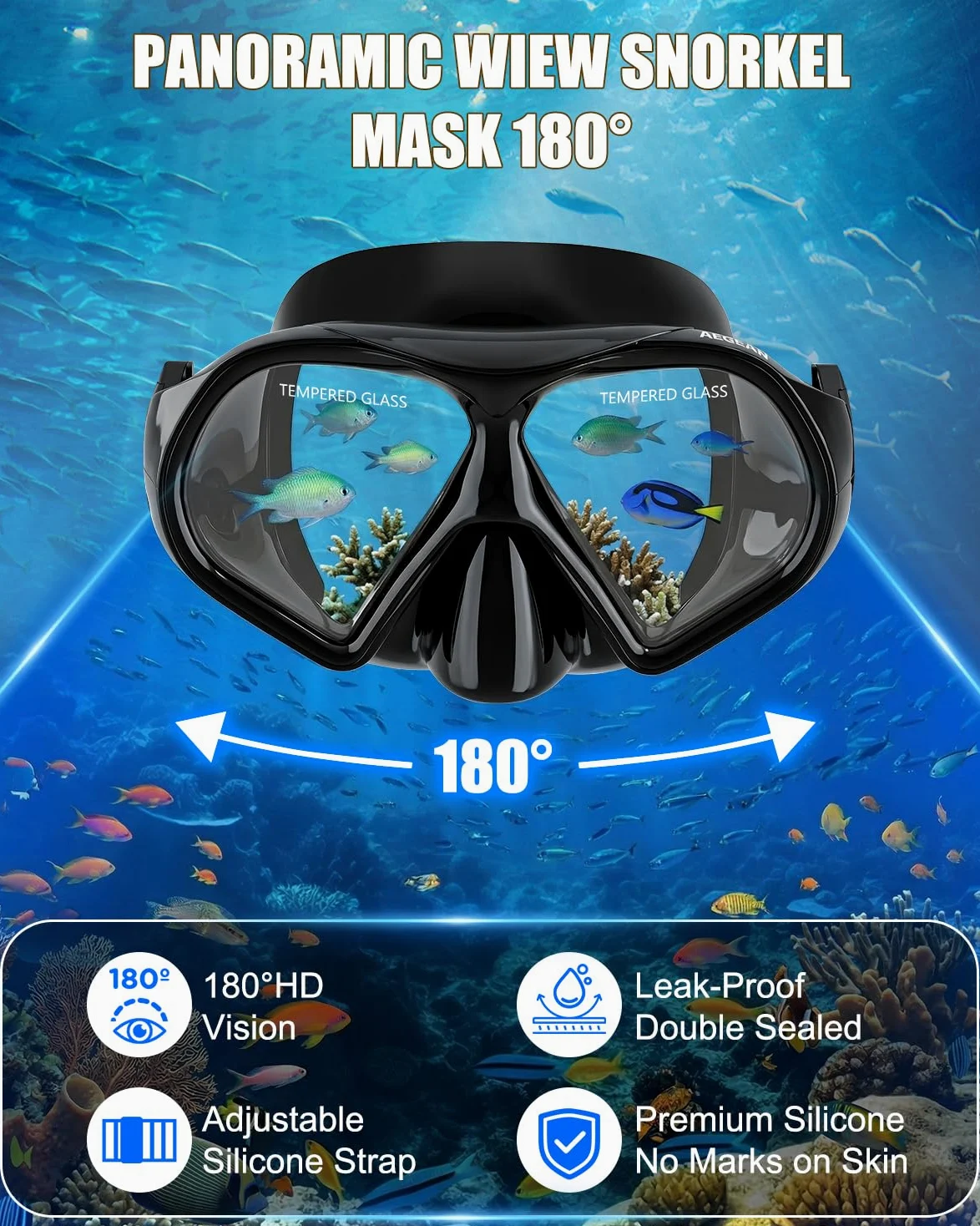 Aegend Máscara de buceo para adultos y jóvenes, máscara de esnórquel profesional, antivaho, antifugas, para esnórquel, buceo, natación y buceo