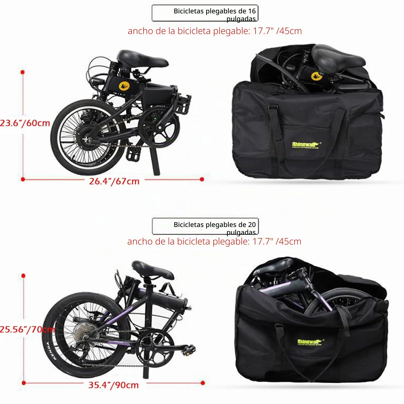 Rhinowalk Bolsa Plegable para Bicicleta de 20/26 Pulgadas, Impermeable, Bolsa de Transporte para Coches, Tren y Viajes (Negro 20 Pulgadas)