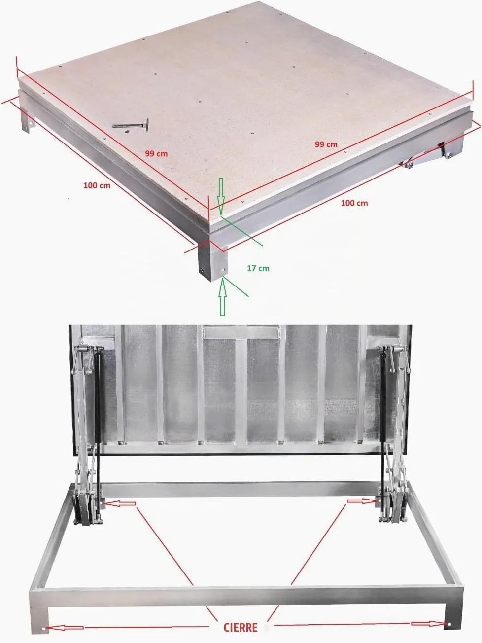 Trampilla de suelo exterior 100 x 100 cm, Tapa de Registro Panel de acceso Puerta de Inspección Tapa de Escotilla